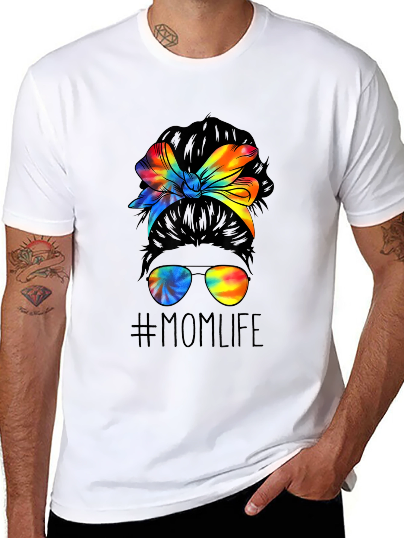 Mom Life Tie Dye Messy Bun Graphic Tee
