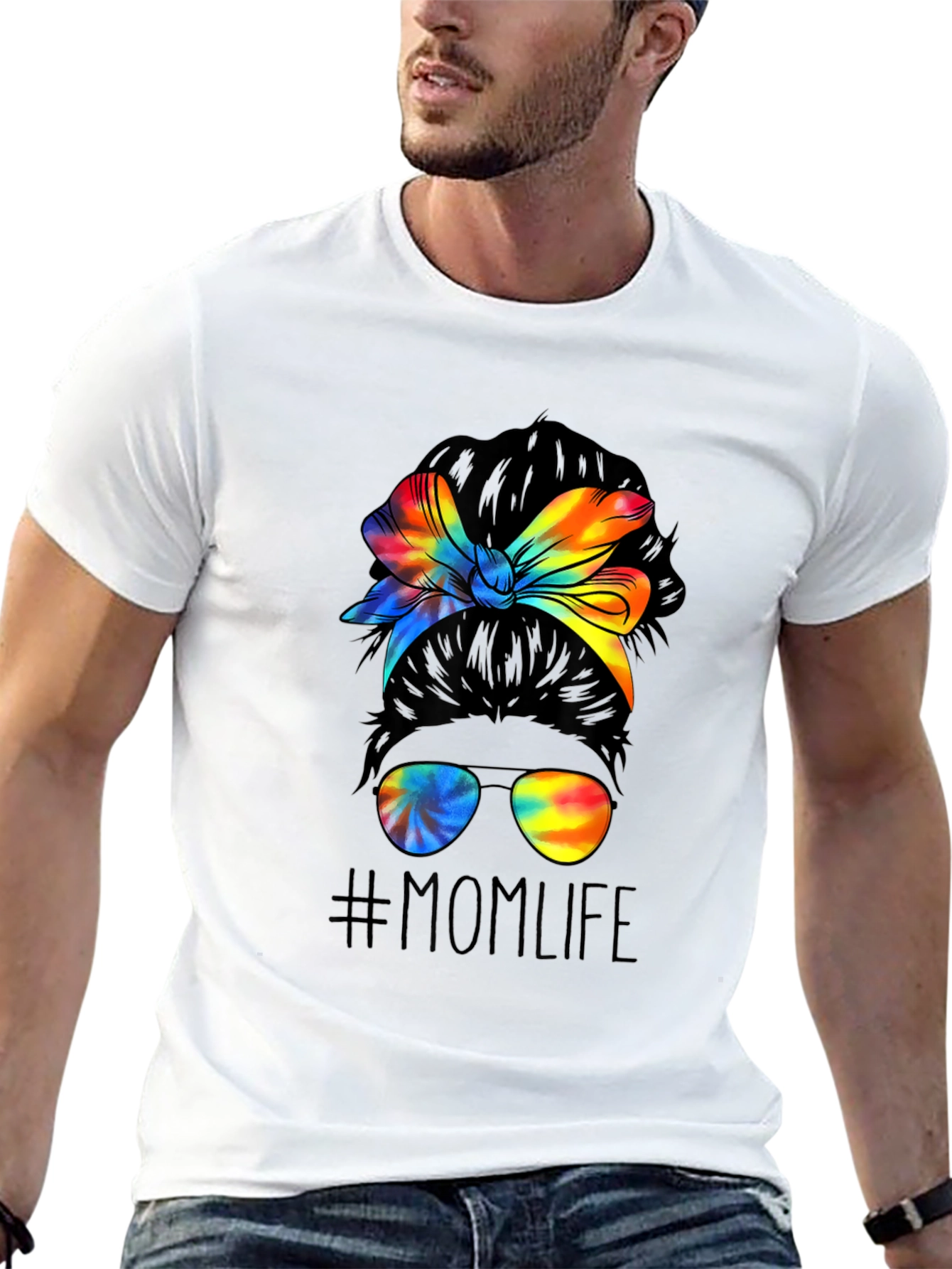 Mom Life Tie Dye Messy Bun Graphic Tee