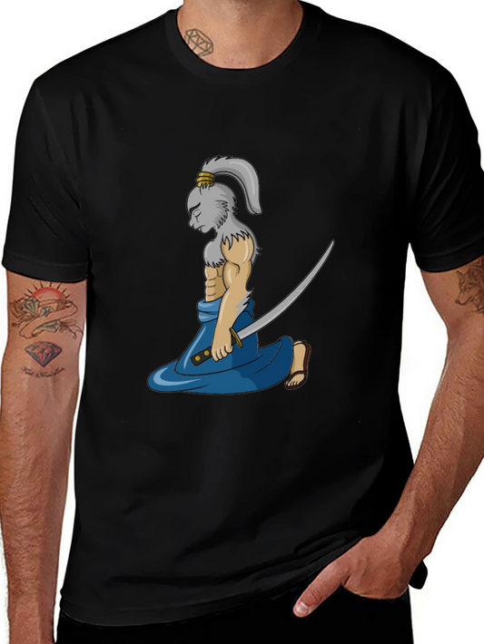 Samurai Rabbit Graphic Tee - Black Cotton Blend