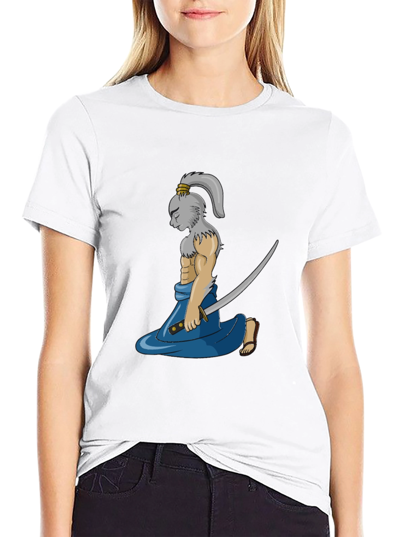 Samurai Rabbit Graphic Tee - Black Cotton Blend