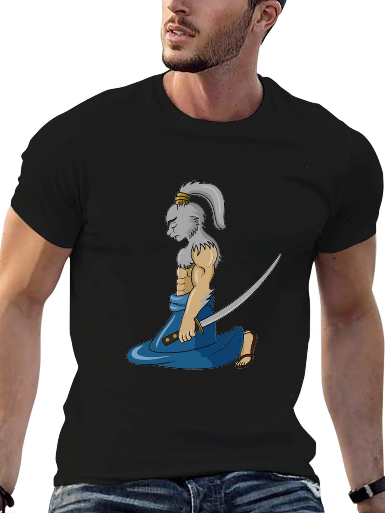 Samurai Rabbit Graphic Tee - Black Cotton Blend