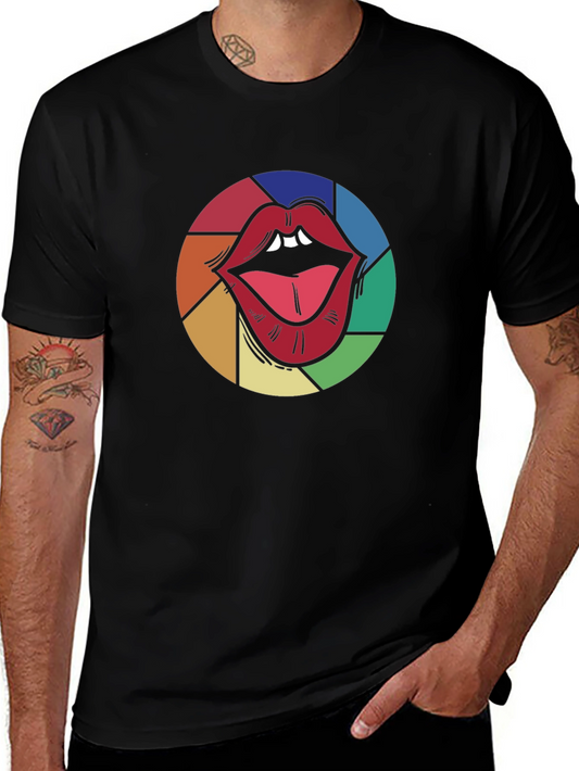 Colorful Lips Graphic Black T-Shirt