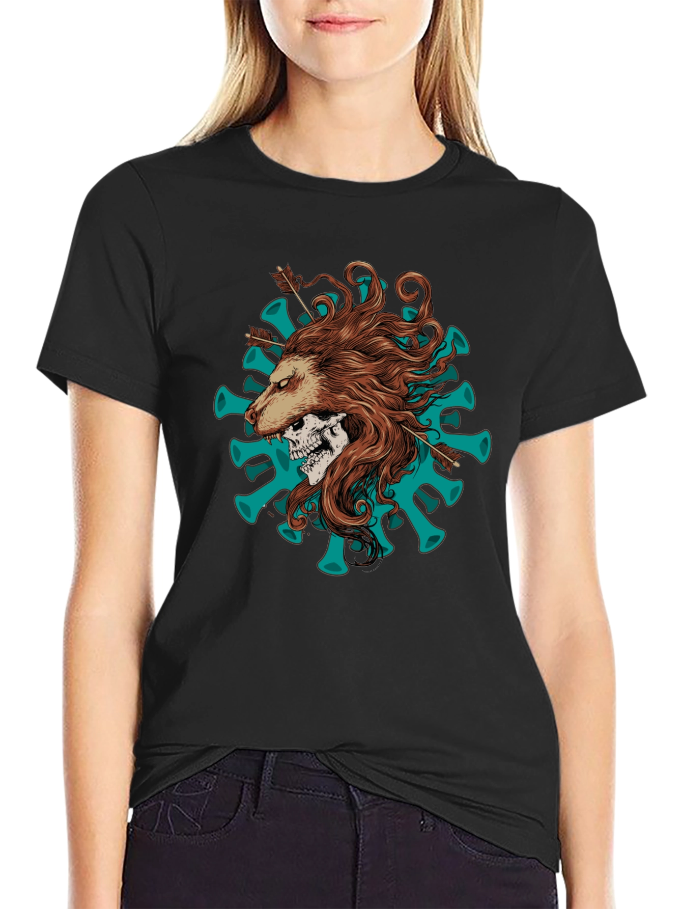 Lion Skull Arrow Black T-Shirt