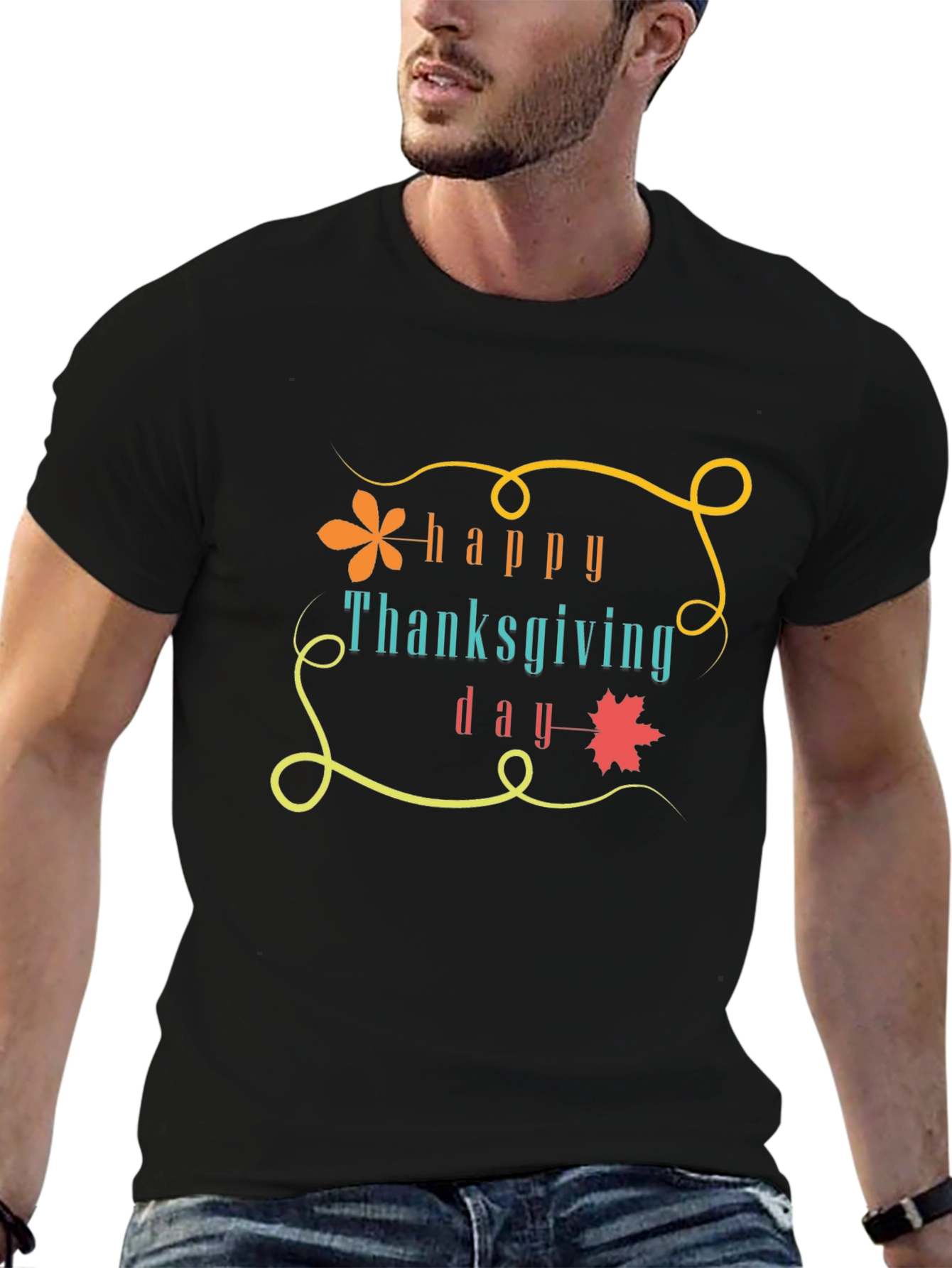 Happy Thanksgiving Day Graphic Tee - Black