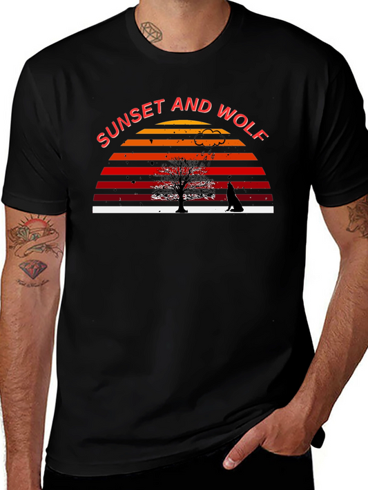 Sunset and Wolf Graphic Tee - Nature Inspired Design