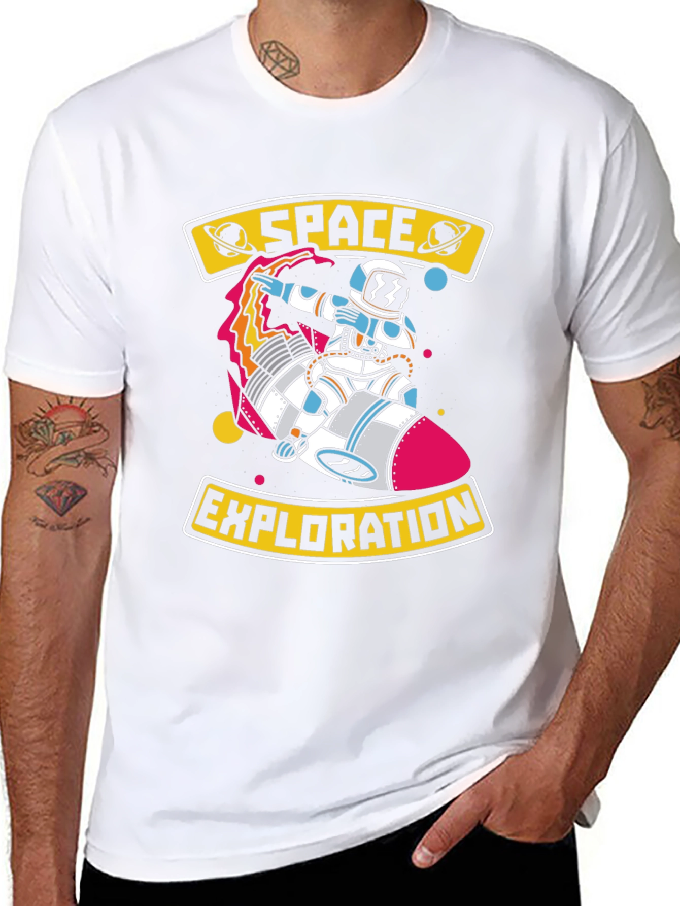 Space Exploration Graphic T-Shirt - Astronaut on Rocket