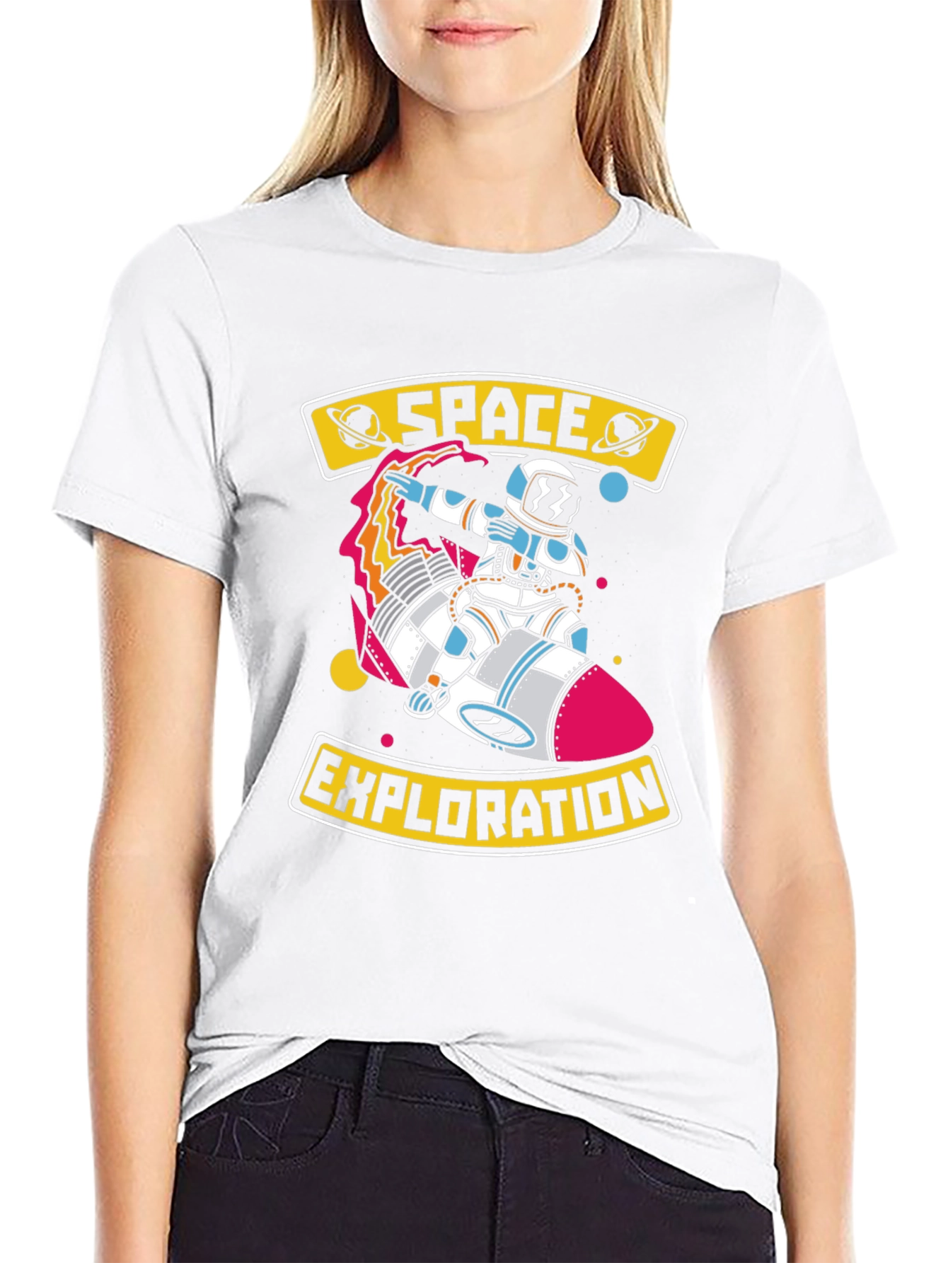 Space Exploration Graphic T-Shirt - Astronaut on Rocket