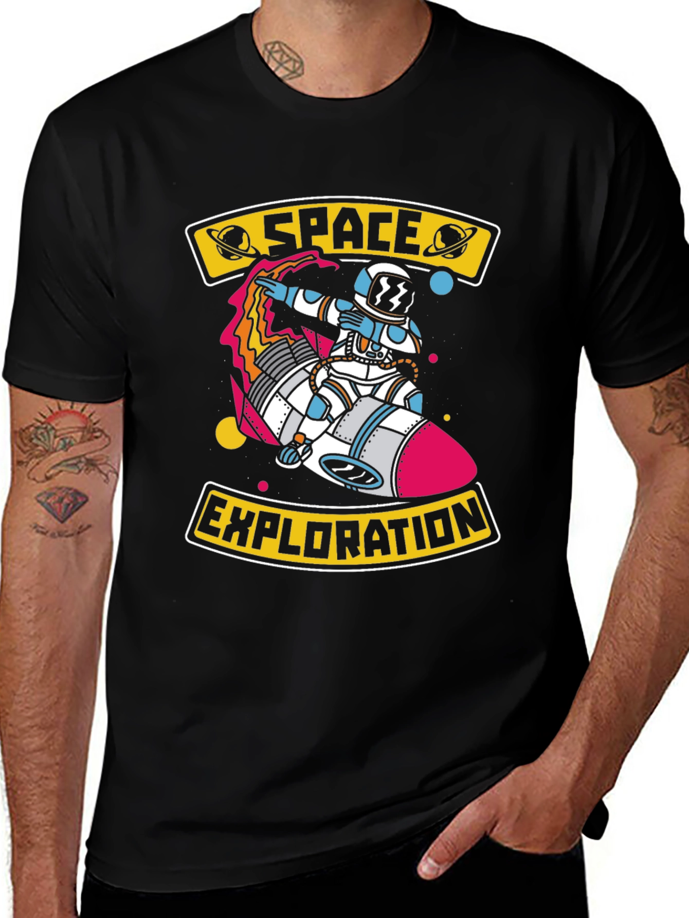 Space Exploration Graphic T-Shirt - Astronaut on Rocket