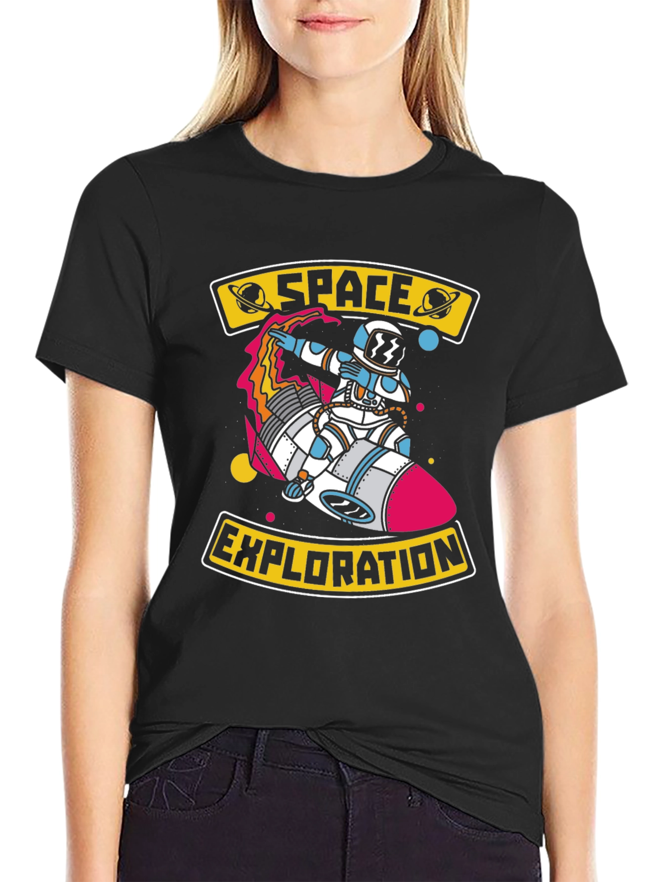 Space Exploration Graphic T-Shirt - Astronaut on Rocket