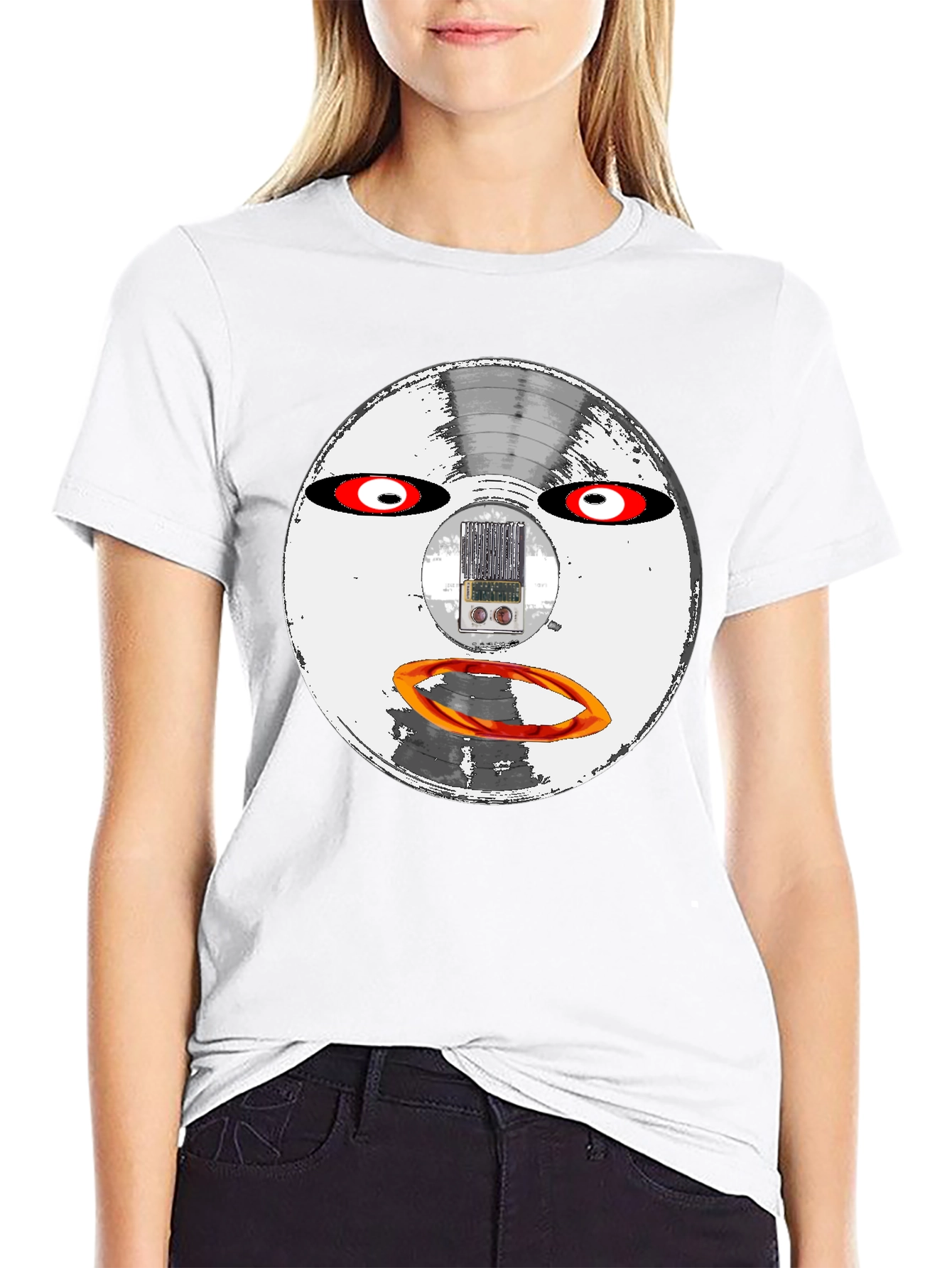 Retro Robot Face Black T-Shirt