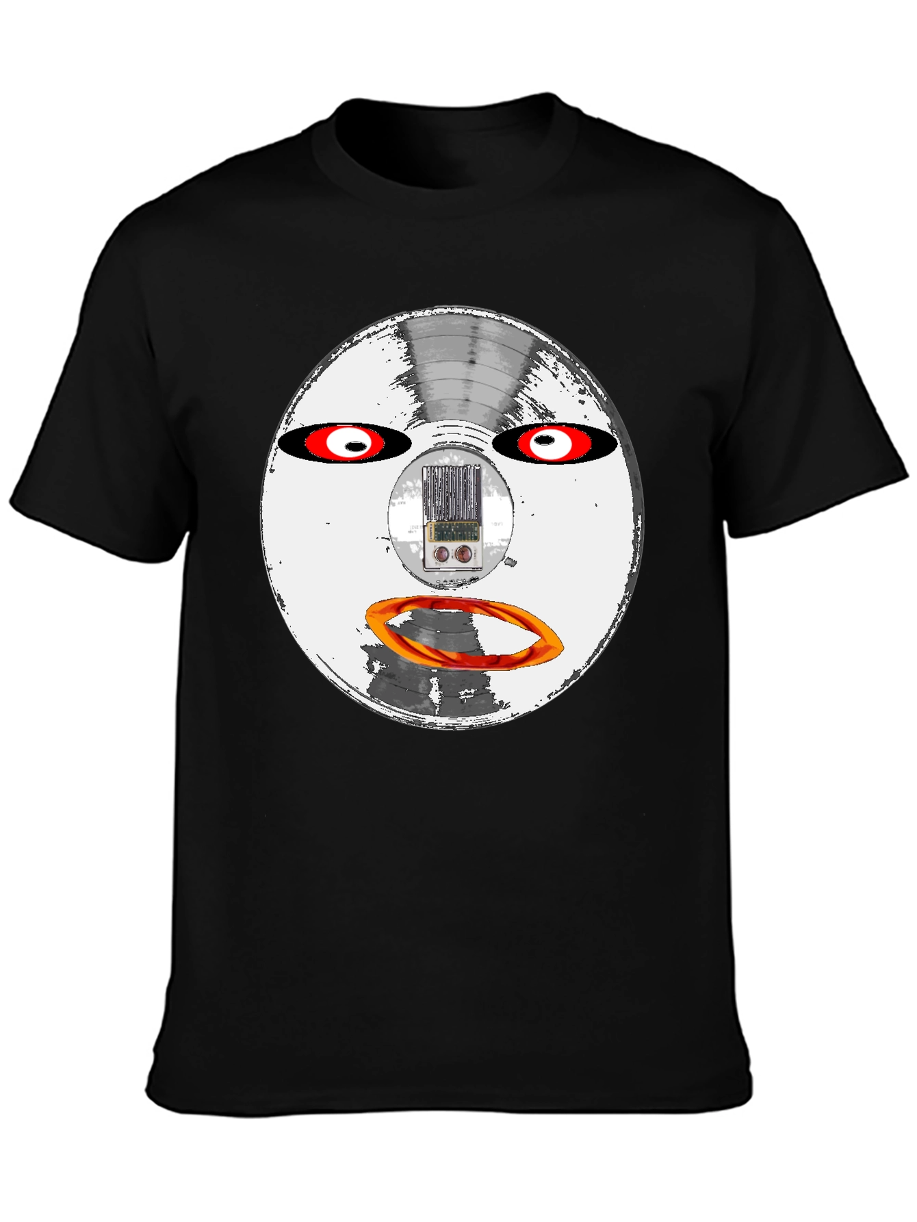 Retro Robot Face Black T-Shirt