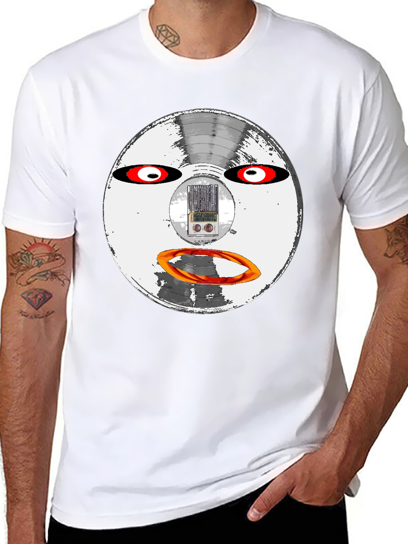 Retro Robot Face Black T-Shirt