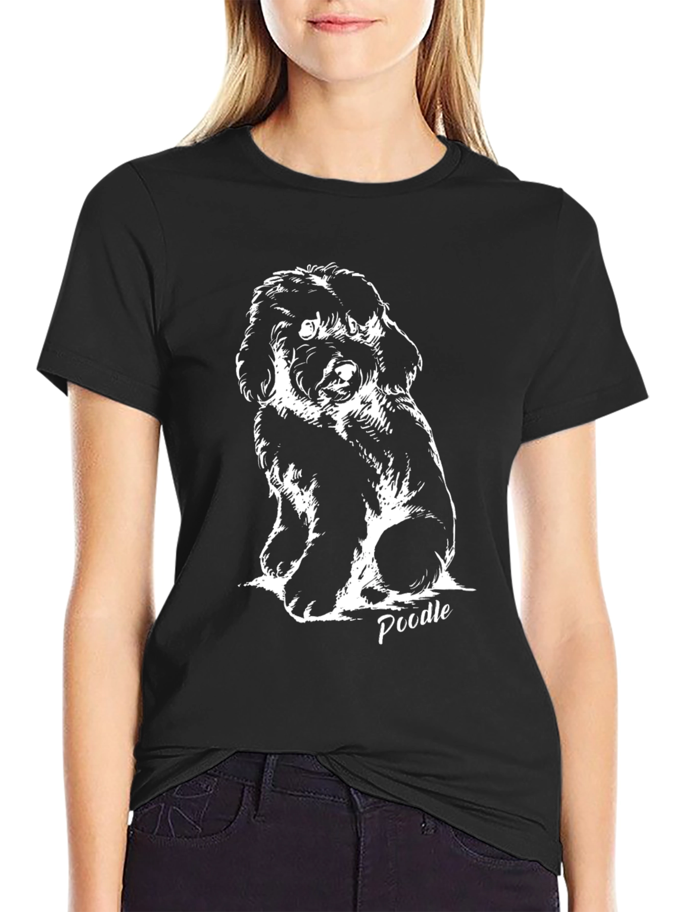 Poodle Sketch Black T-Shirt