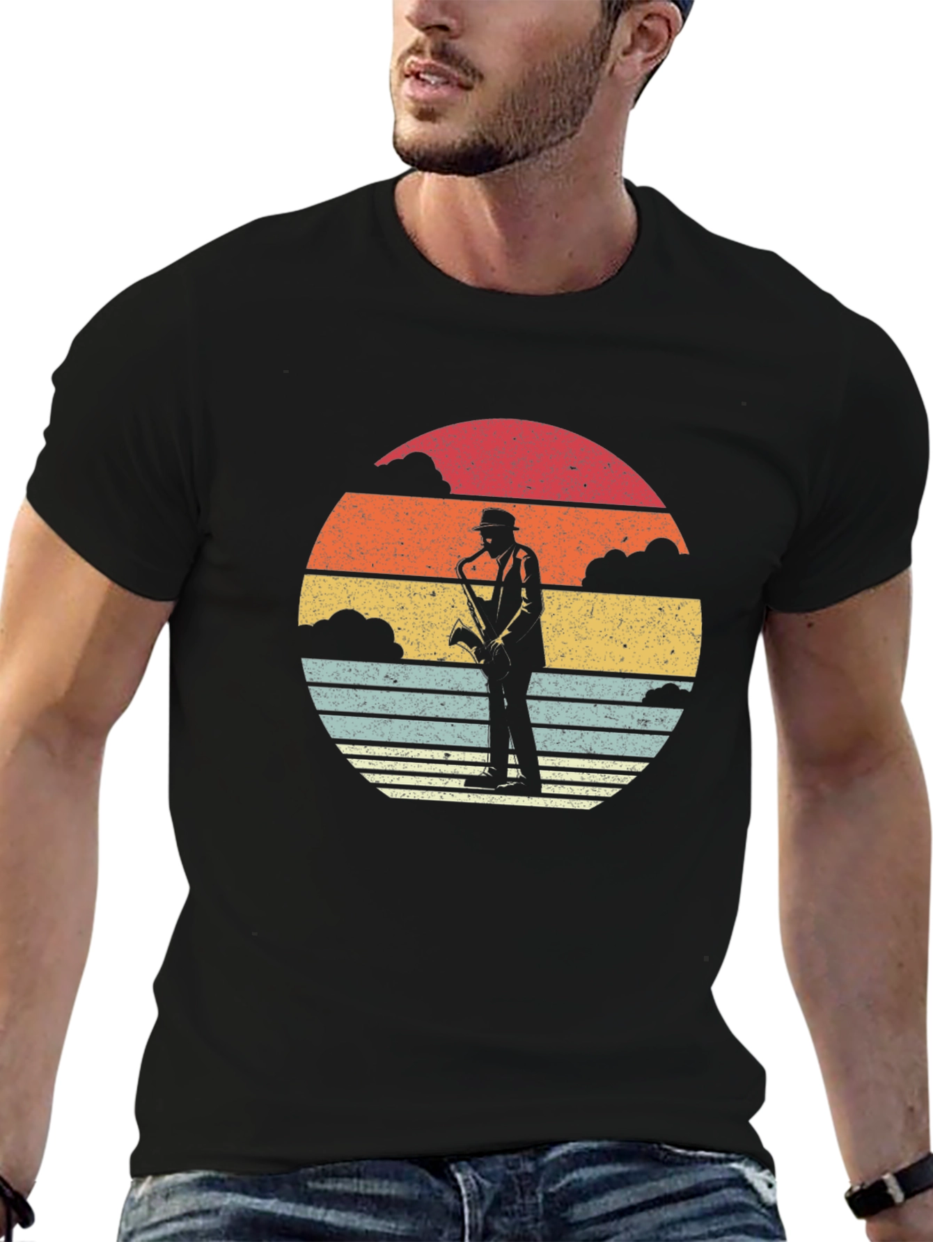 Retro Saxophone Sunset Graphic T-Shirt