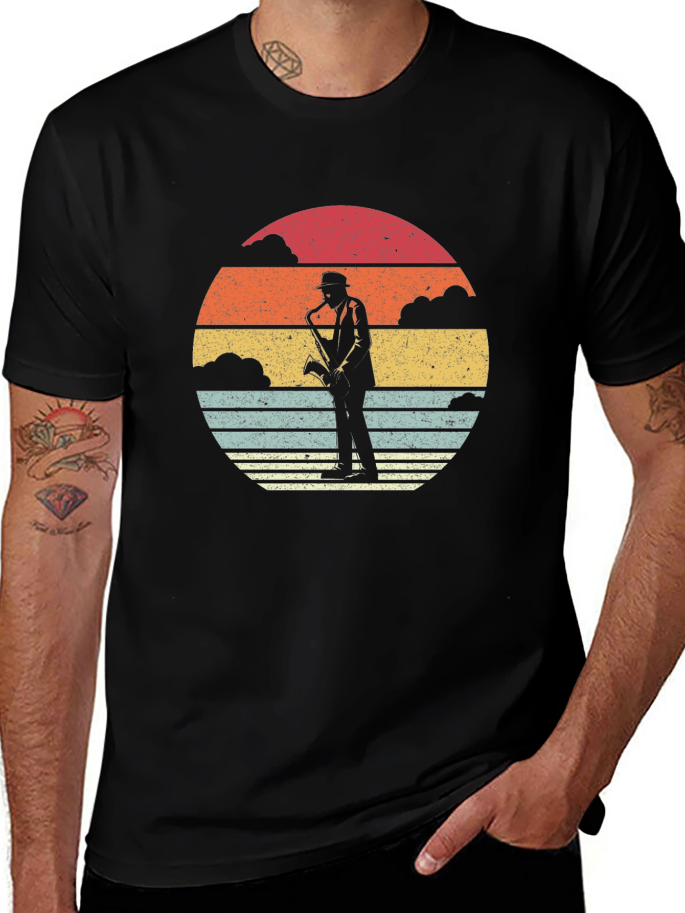 Retro Saxophone Sunset Graphic T-Shirt