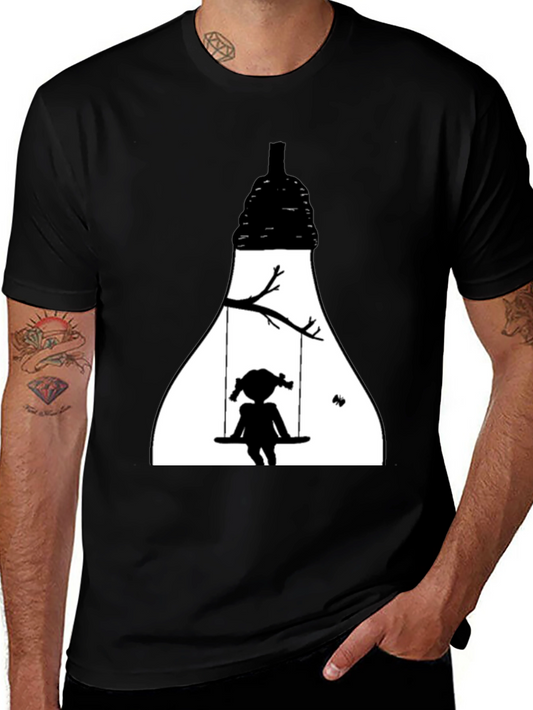 Girl on Swing Graphic Tee - Black Cotton Comfort