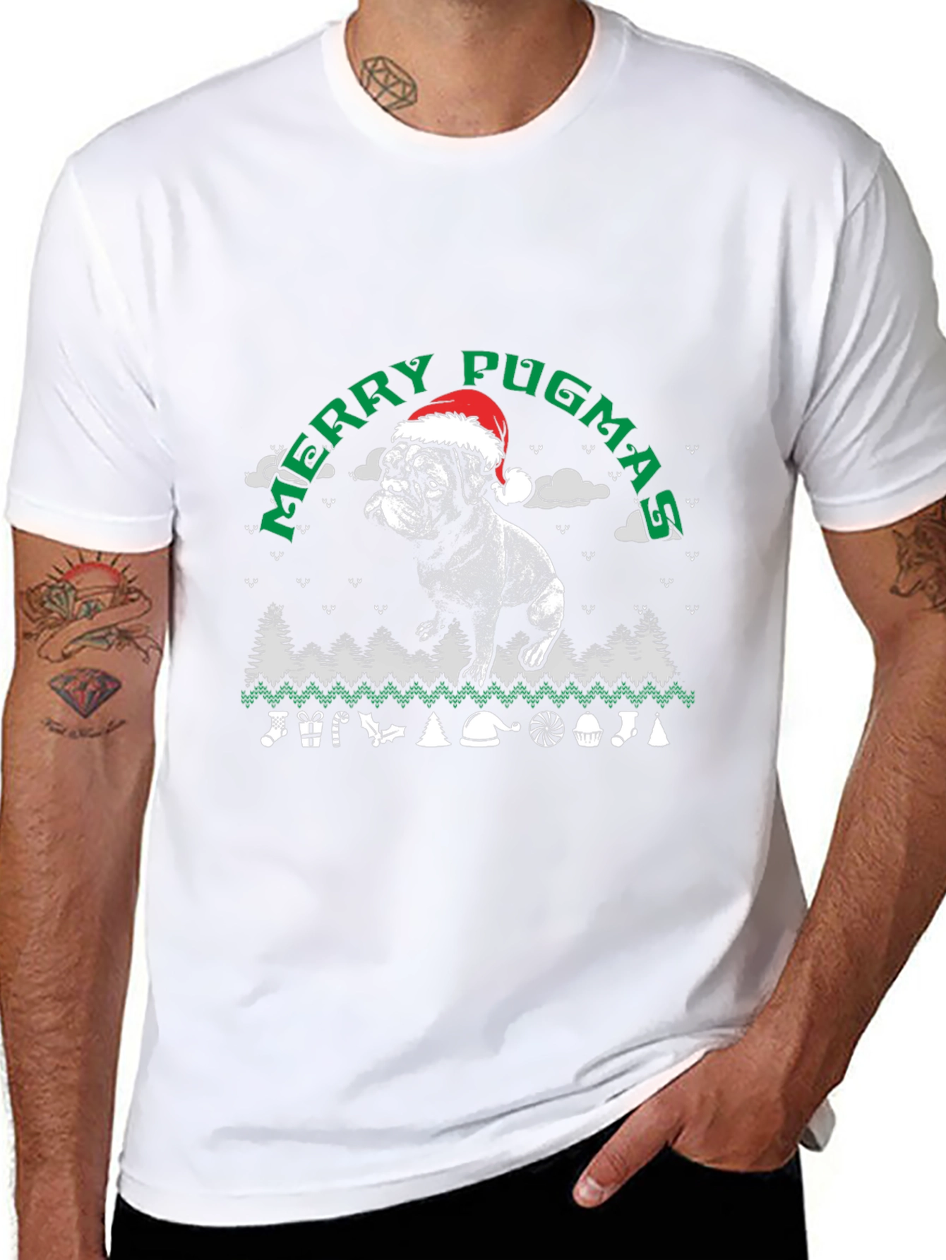 Merry Pugmas T-Shirt: Ugly Christmas Sweater Dog Lover Tee