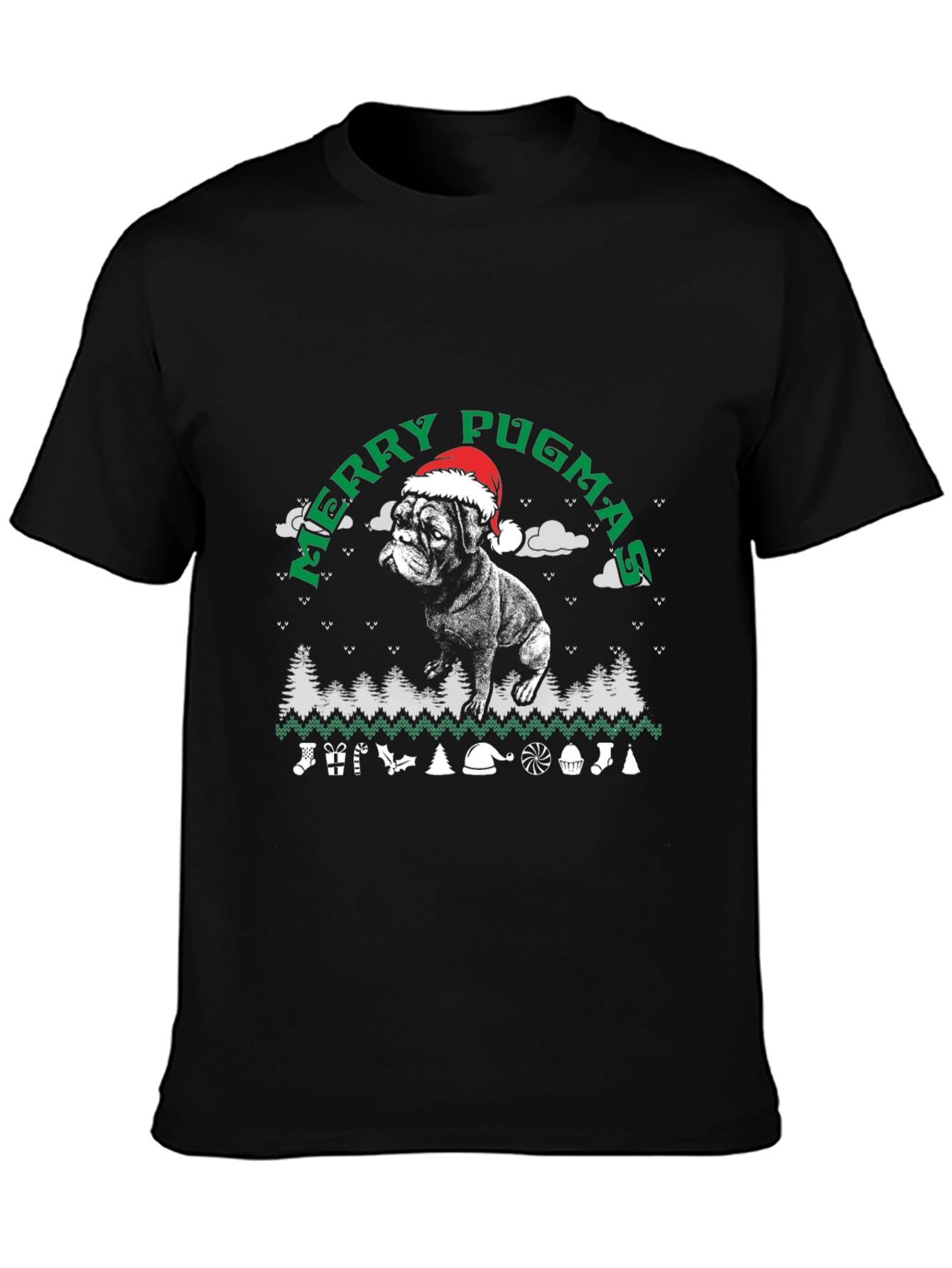 Merry Pugmas T-Shirt: Ugly Christmas Sweater Dog Lover Tee