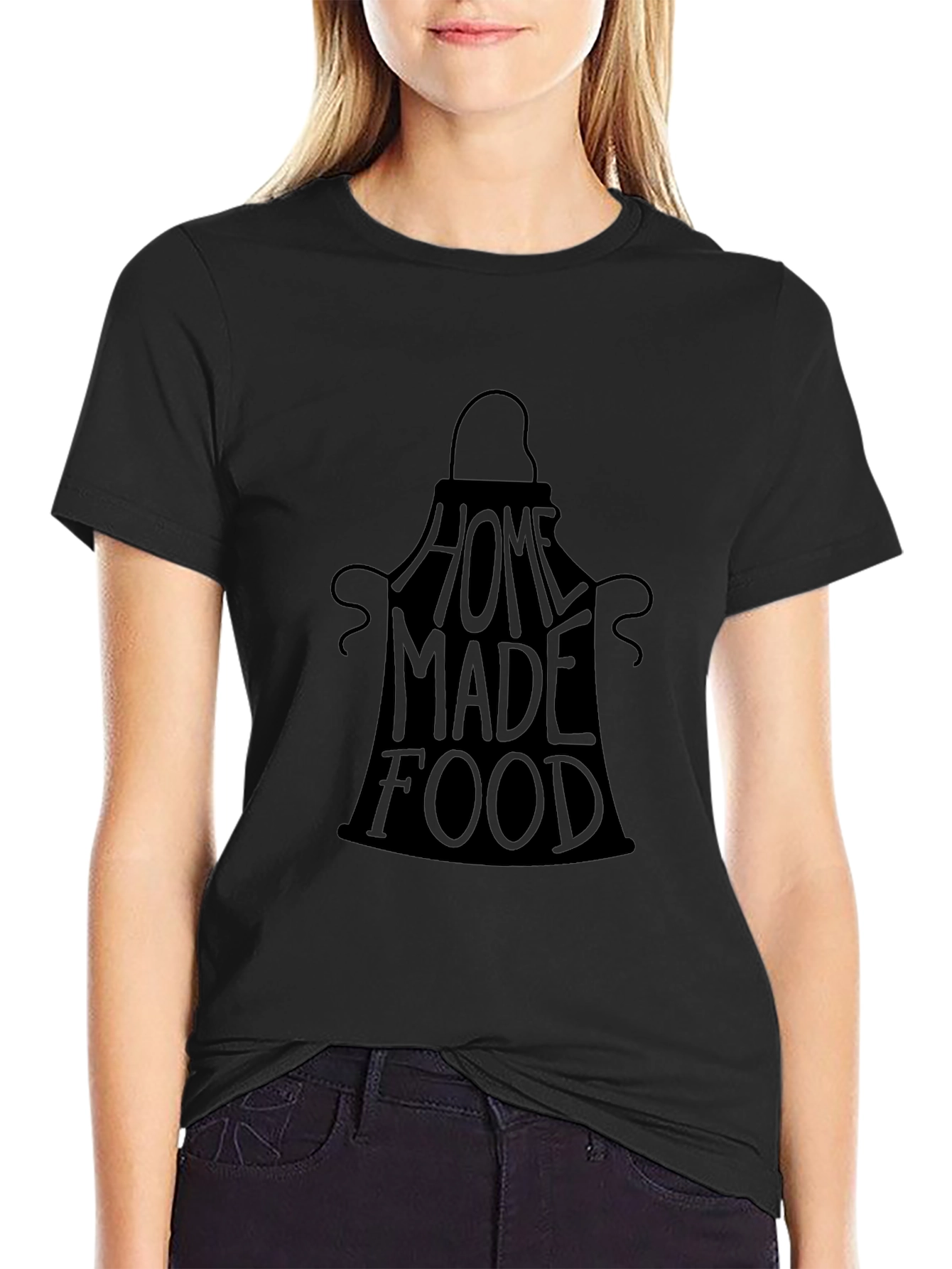 Home Made Food Graphic T-Shirt Black Crew Neck Tee