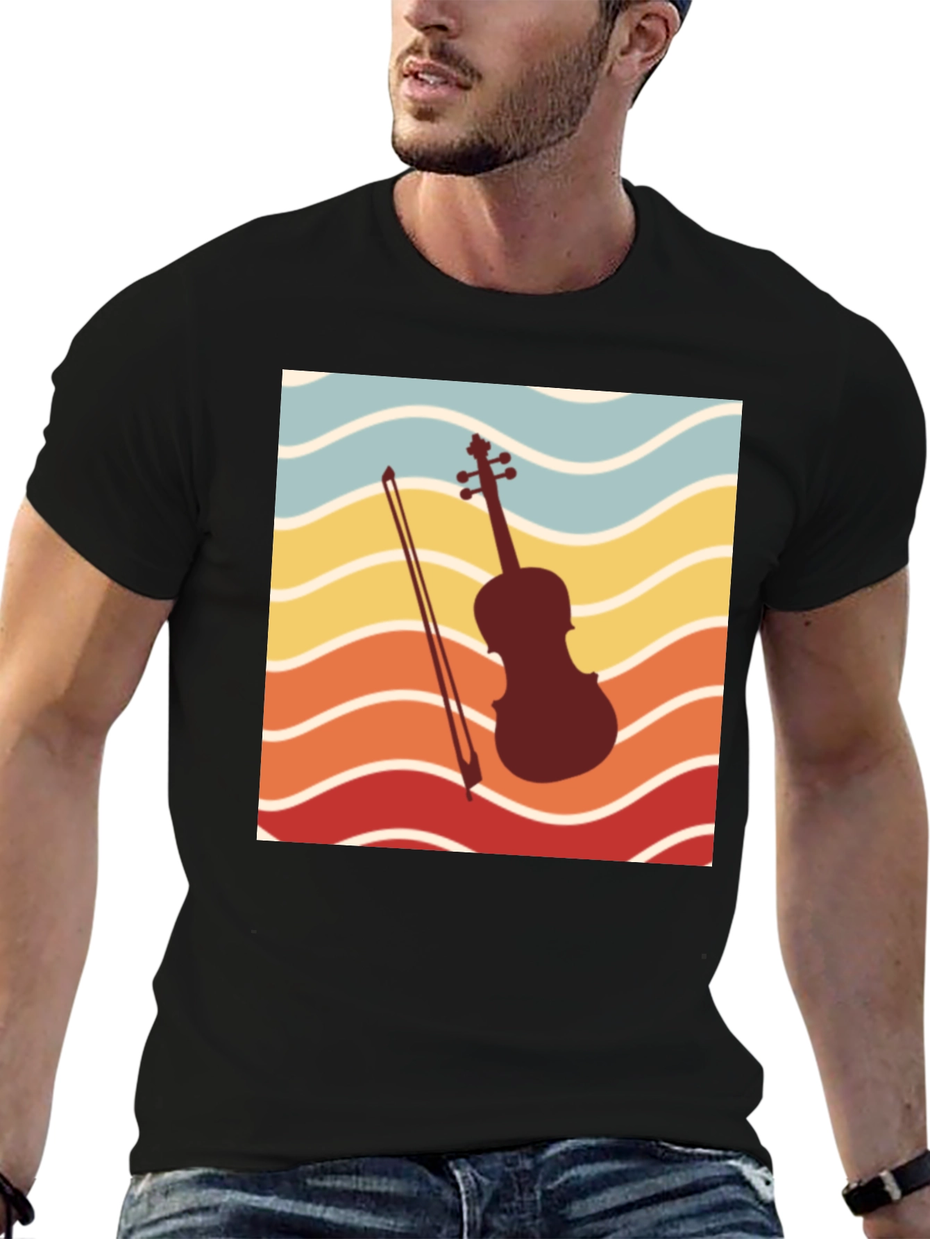Retro Violin Sunset Graphic Tee
