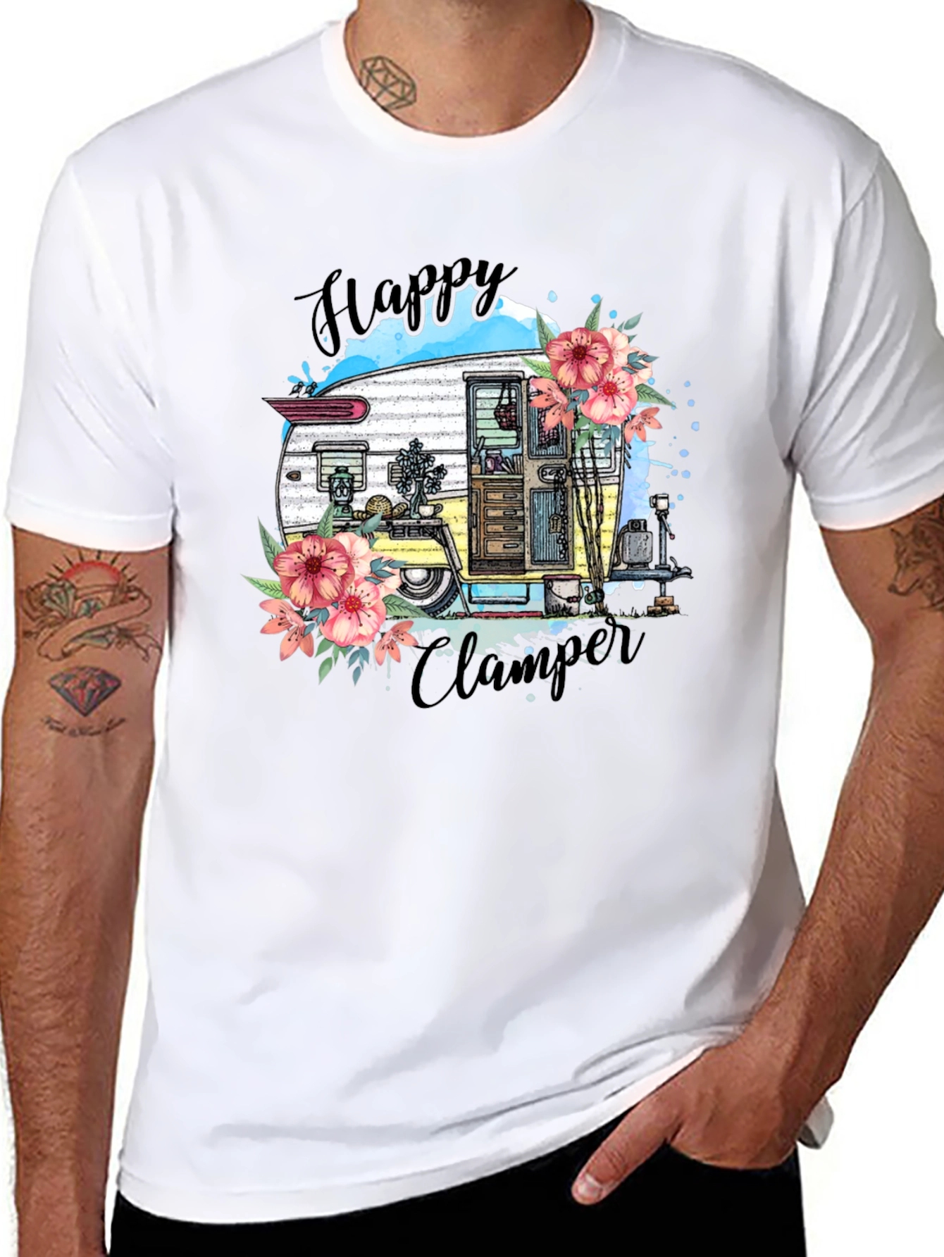 Happy Camper T-Shirt - Floral RV Graphic Tee