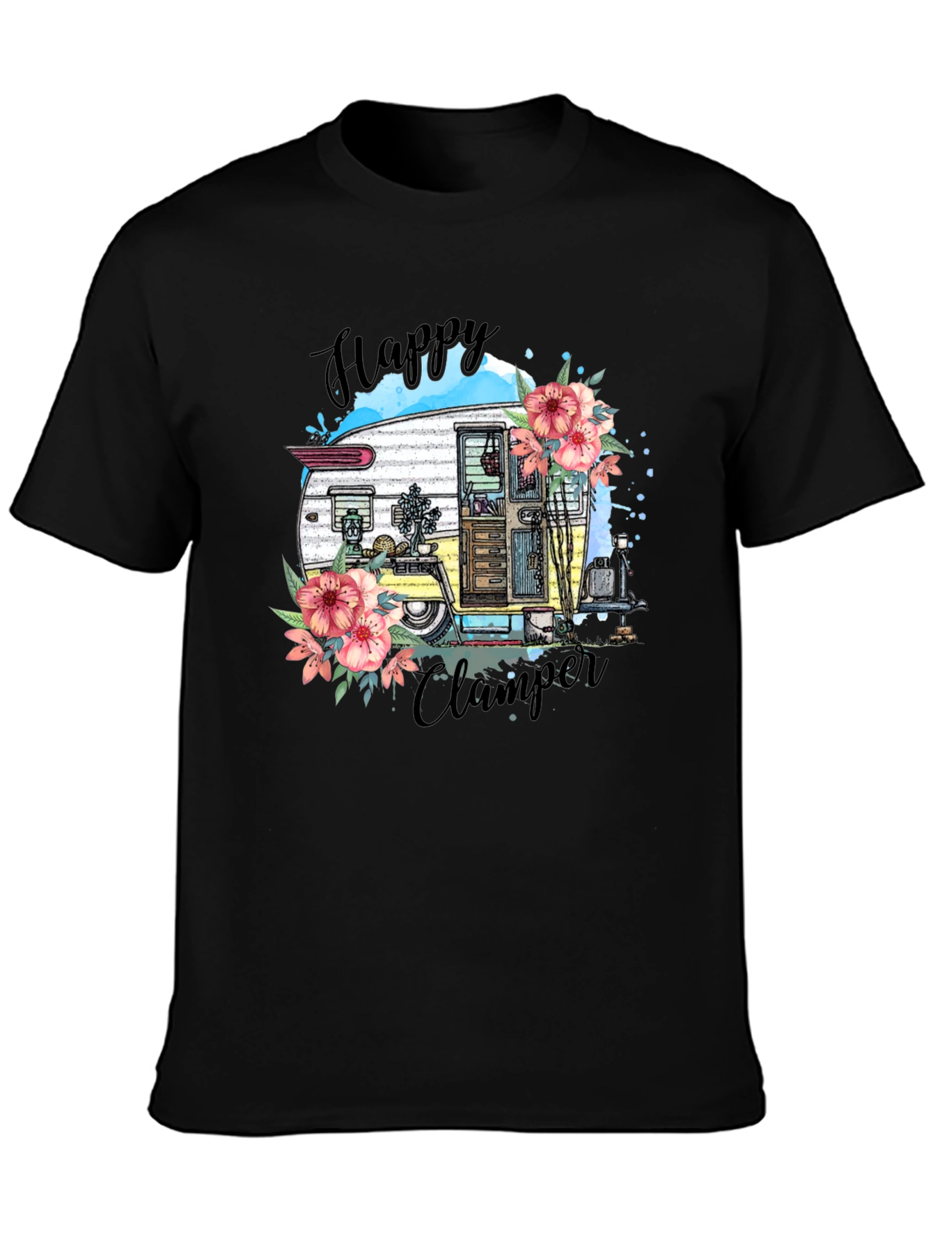 Happy Camper T-Shirt - Floral RV Graphic Tee