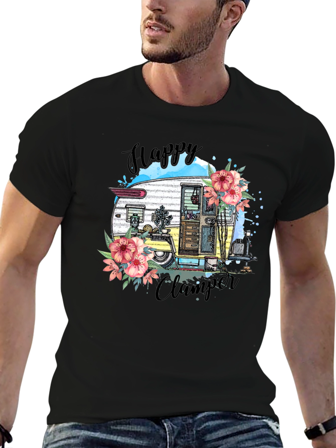 Happy Camper T-Shirt - Floral RV Graphic Tee