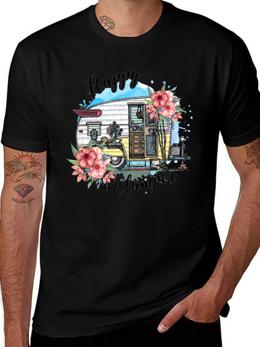 Happy Camper T-Shirt - Floral RV Graphic Tee