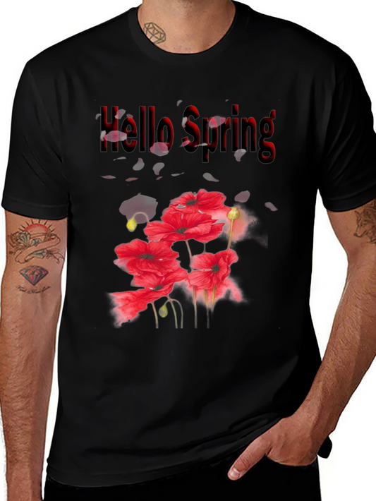 Hello Spring Floral Black T-Shirt
