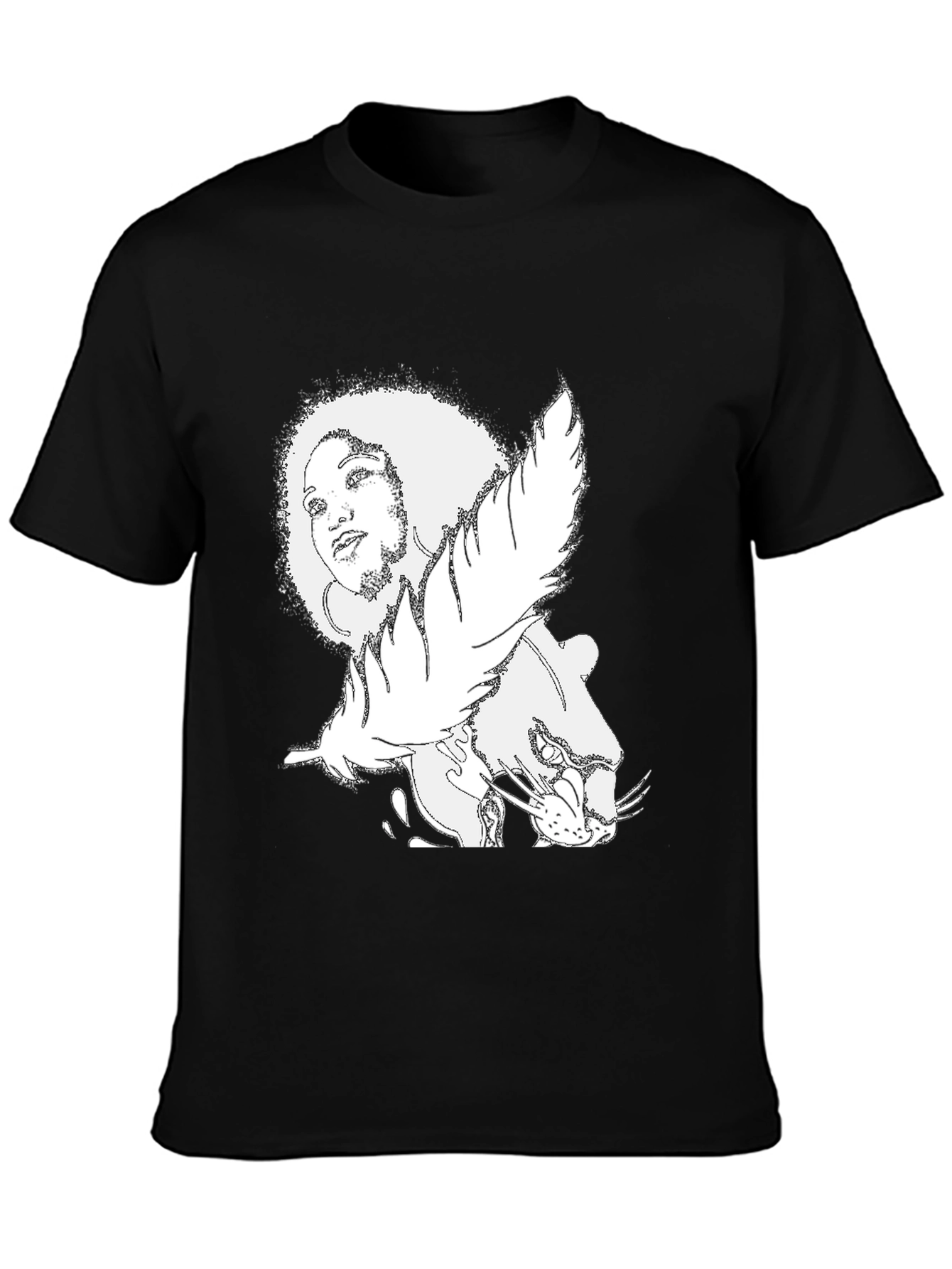 Afro Woman & Panther Graphic Tee - Black