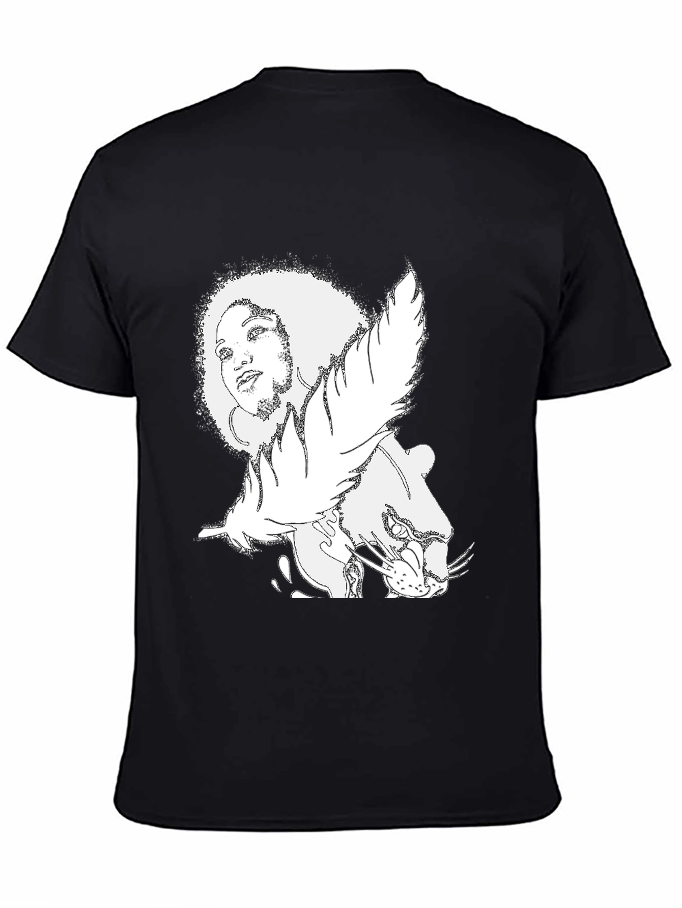Afro Woman & Panther Graphic Tee - Black