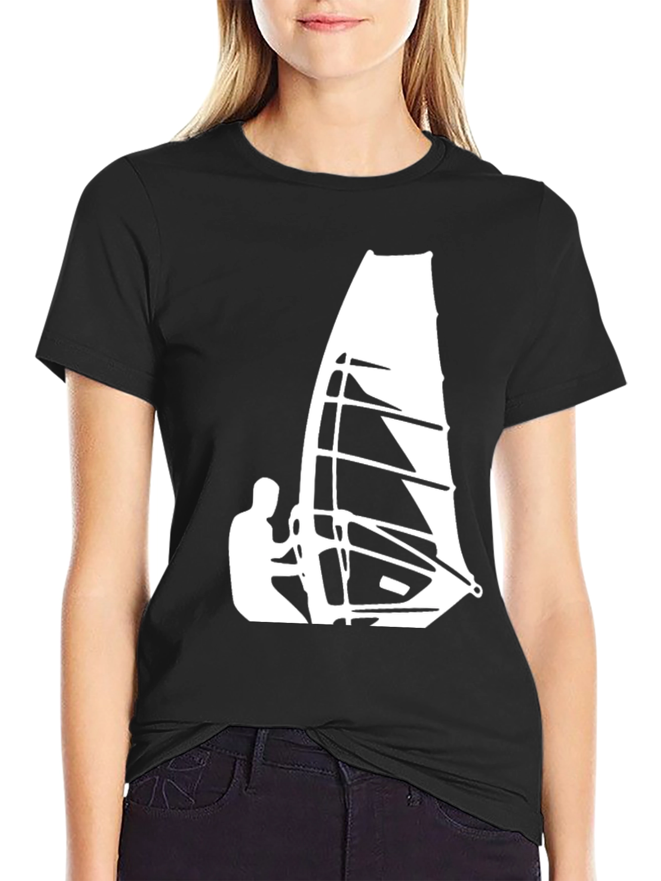 Windsurfer Graphic Tee - Black Cotton T-Shirt