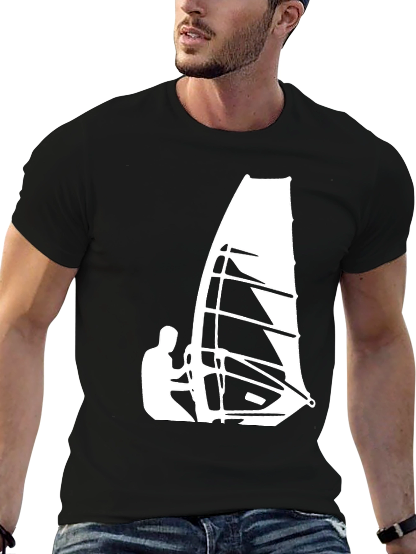 Windsurfer Graphic Tee - Black Cotton T-Shirt