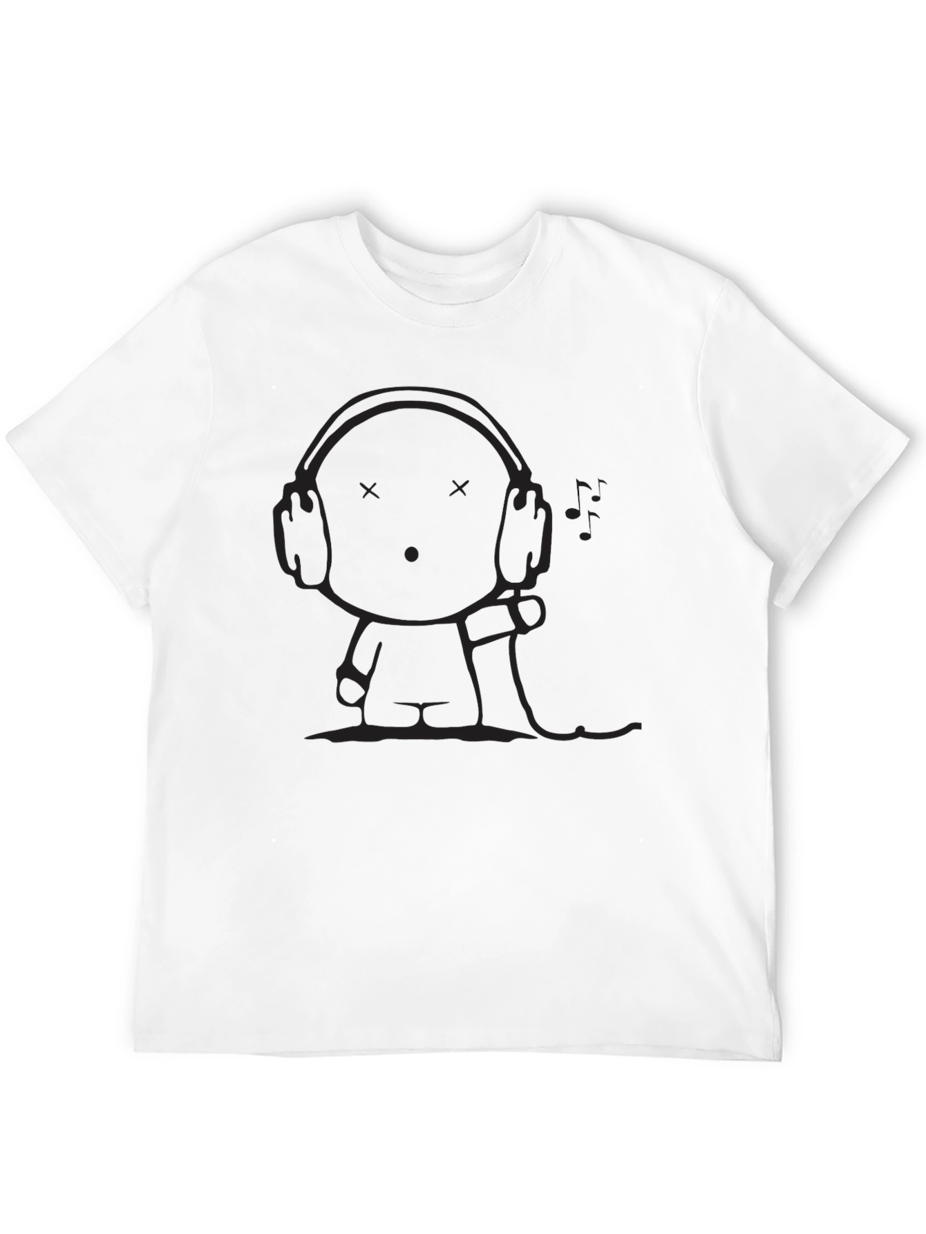 Mens Black T-Shirt - Cartoon Headphone Graphic