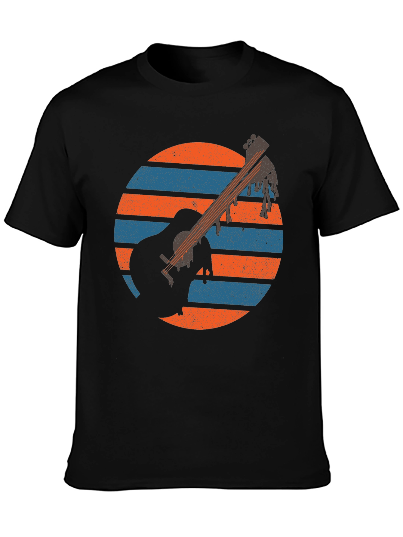 Retro Guitar Sunset Graphic Tee - Musicians Black T-Shirt