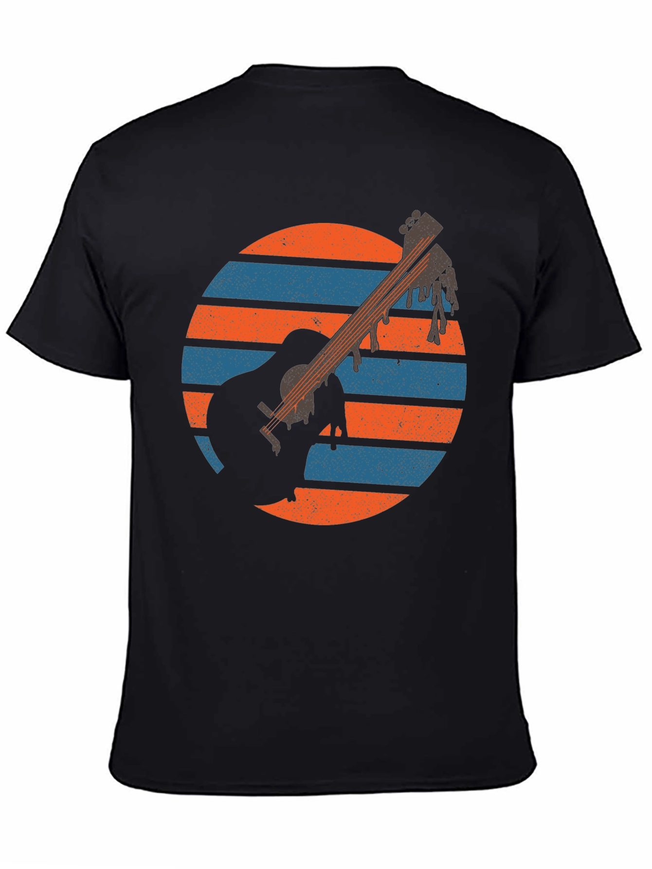 Retro Guitar Sunset Graphic Tee - Musicians Black T-Shirt