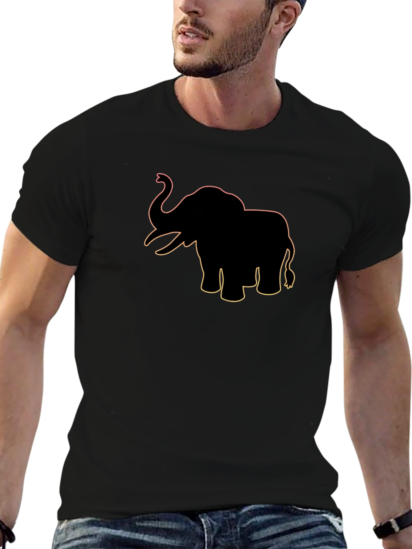 Elephant Graphic Print Black T-Shirt