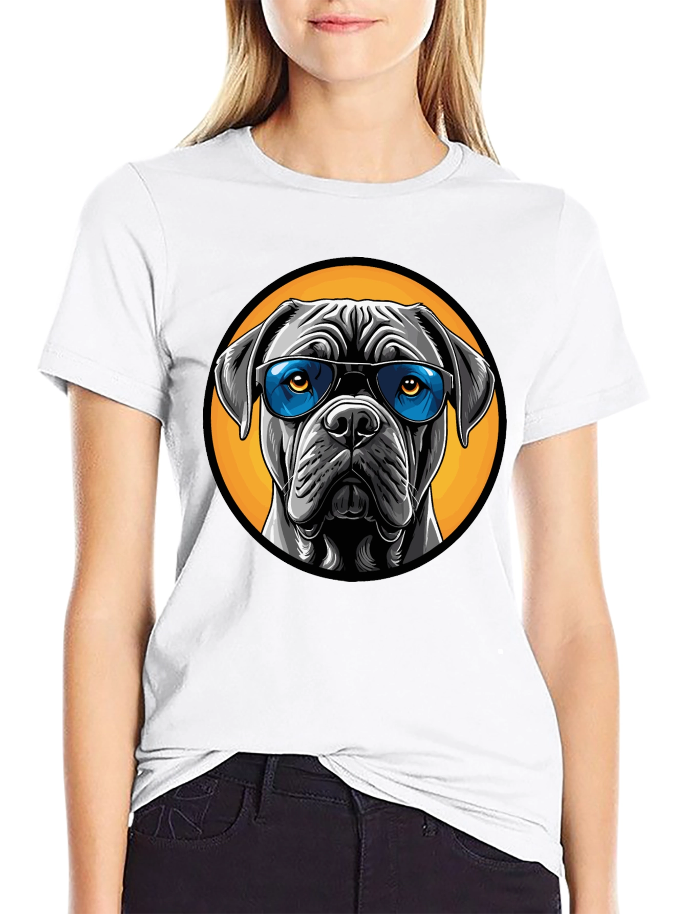 Dog with Sunglasses Graphic Tee - Black