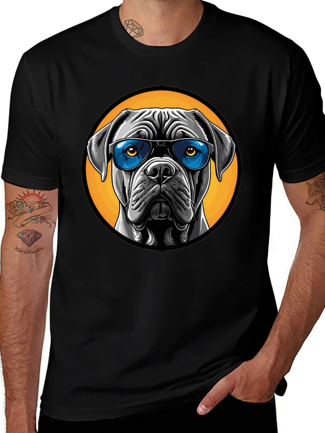 Dog with Sunglasses Graphic Tee - Black