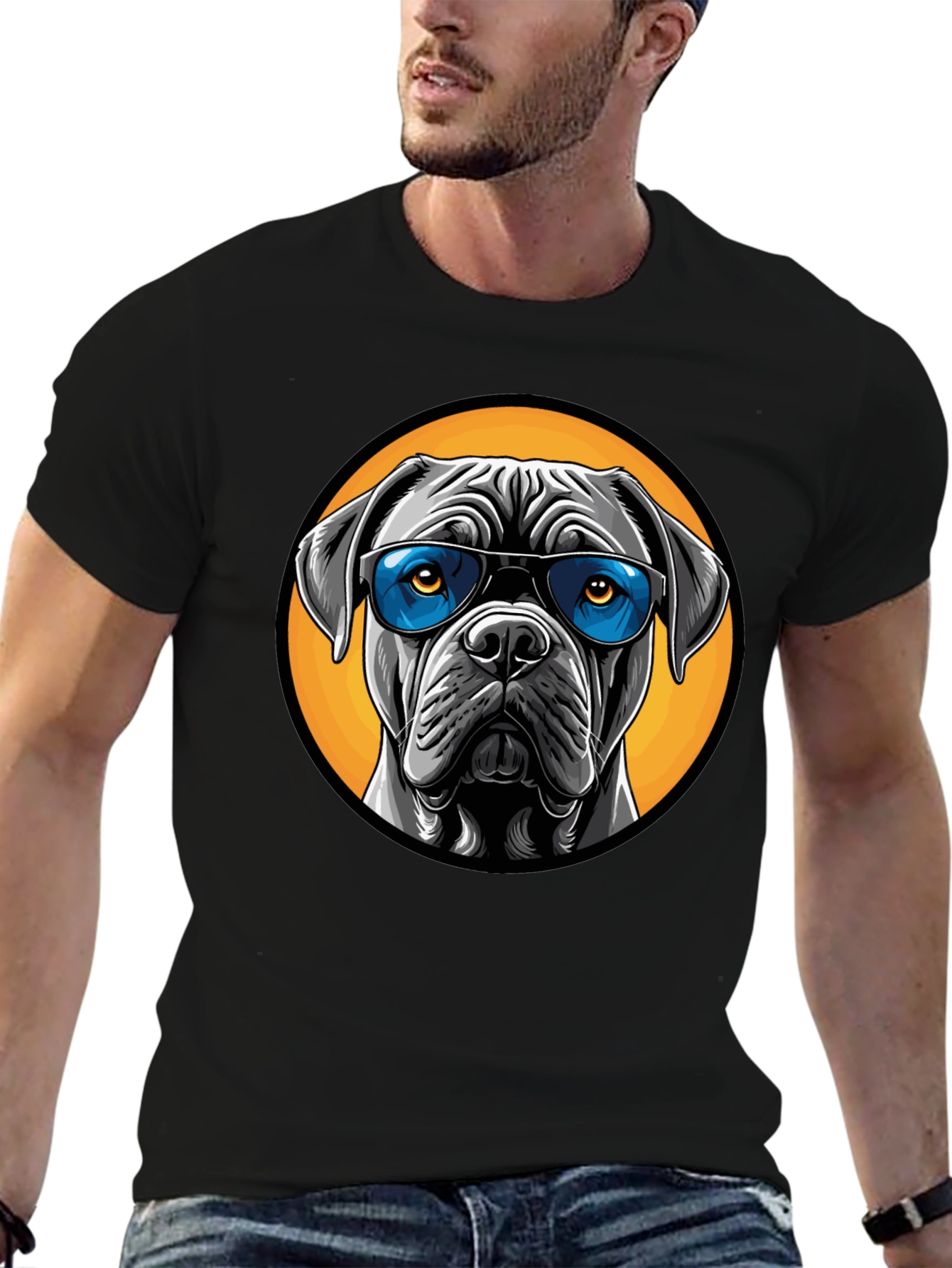 Dog with Sunglasses Graphic Tee - Black