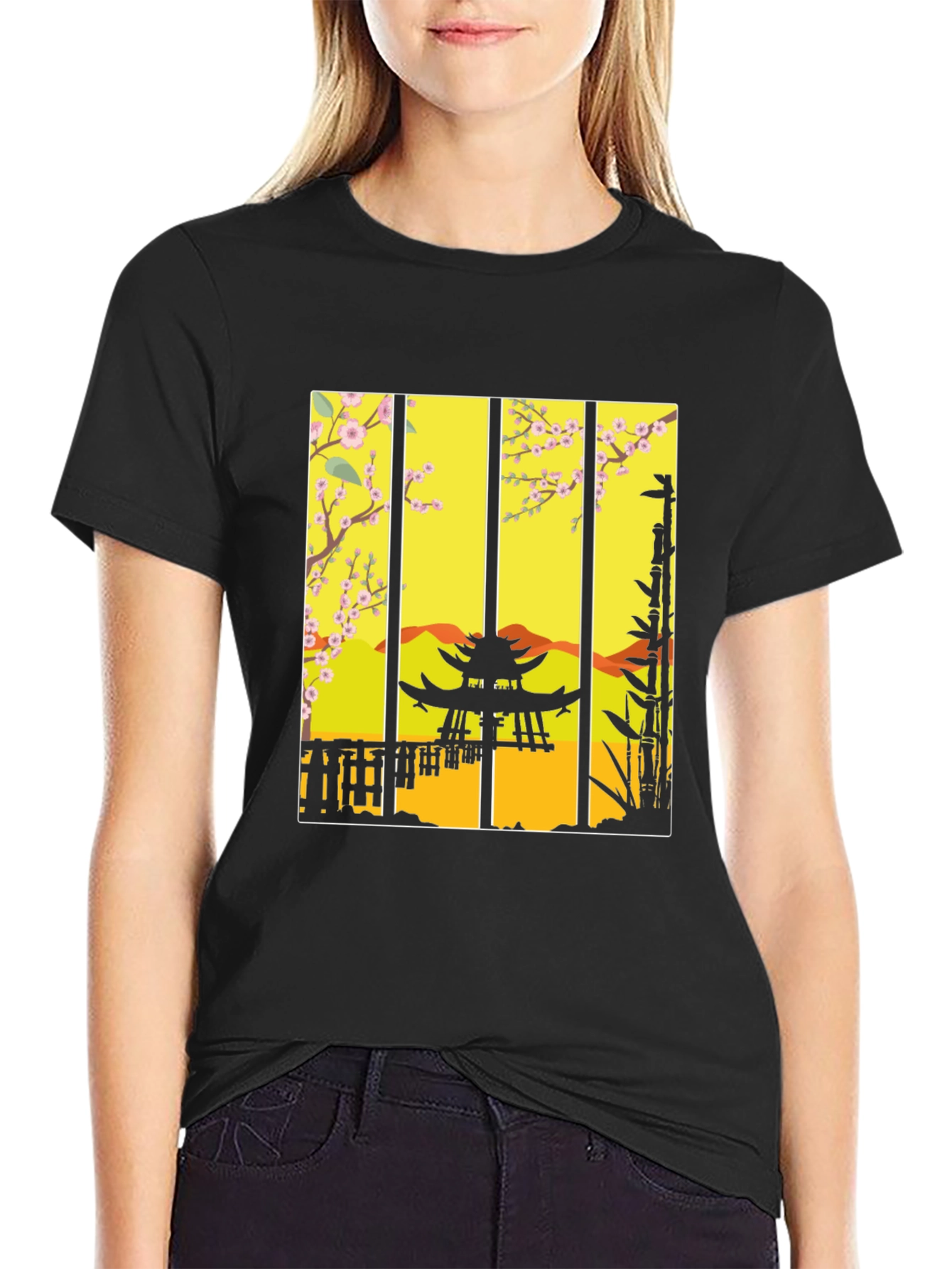 Zen Garden T-Shirt: Japanese Pagoda Blossom Design