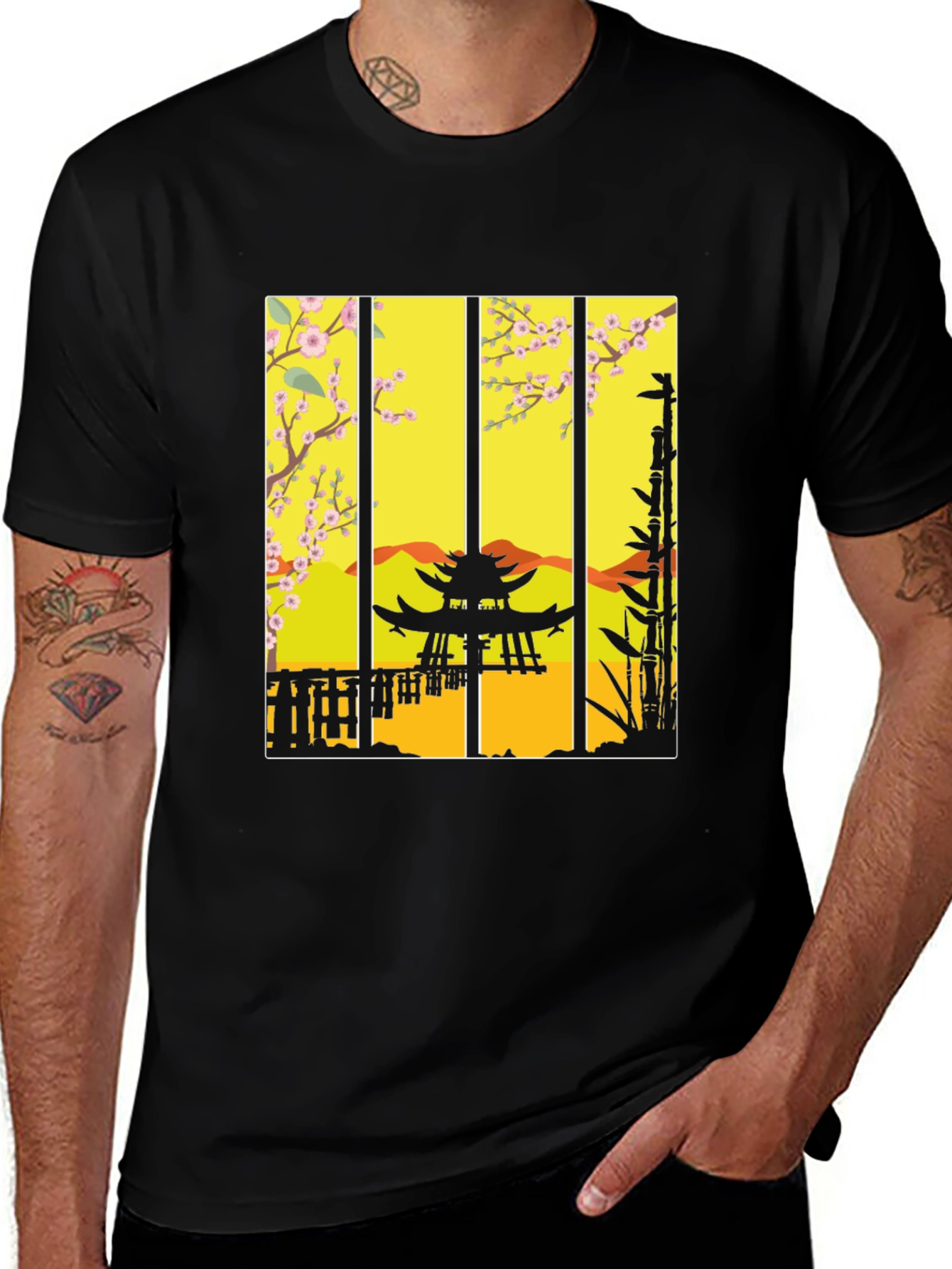 Zen Garden T-Shirt: Japanese Pagoda Blossom Design