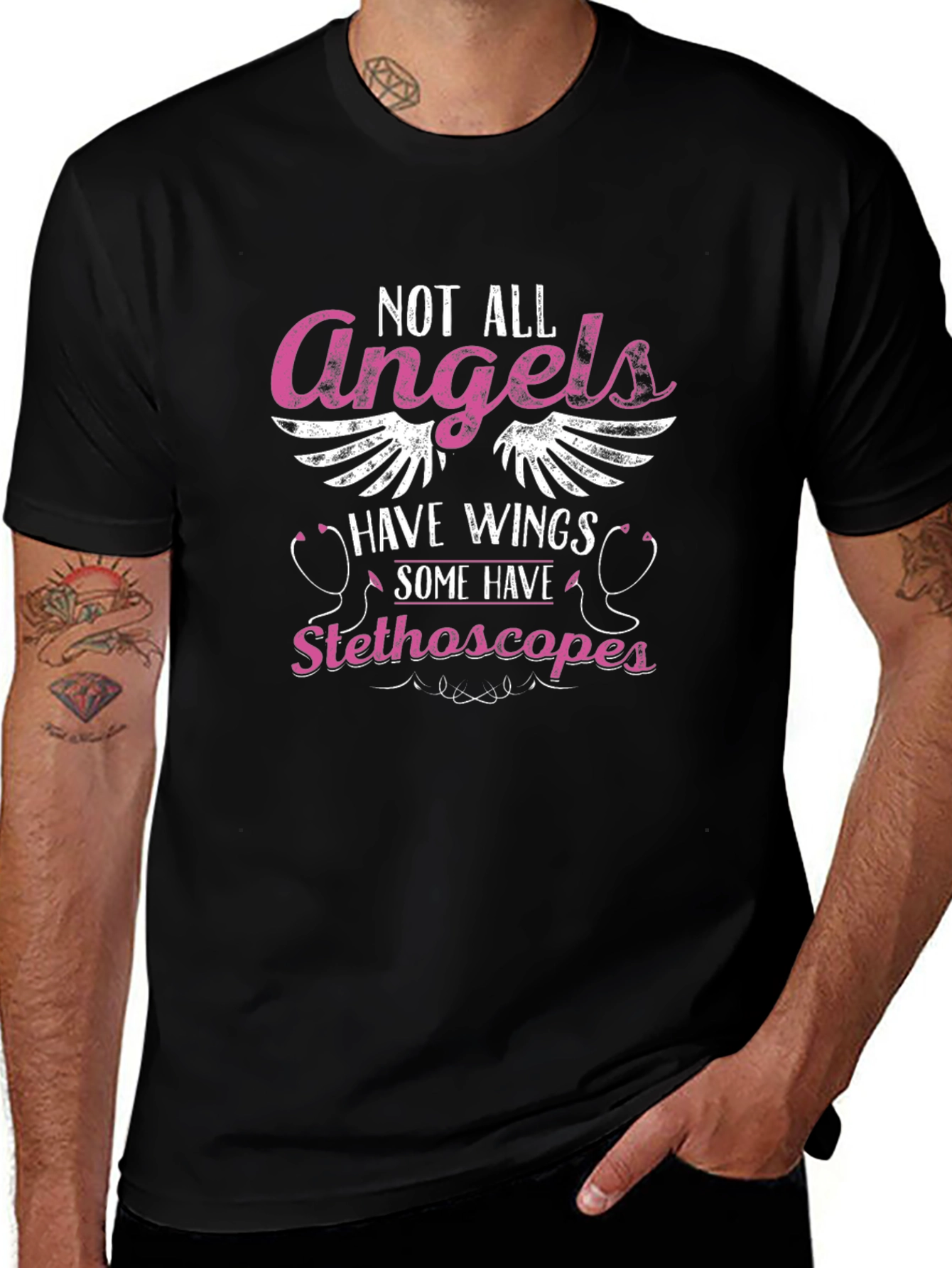 Not All Angels Stethoscope Graphic T-Shirt