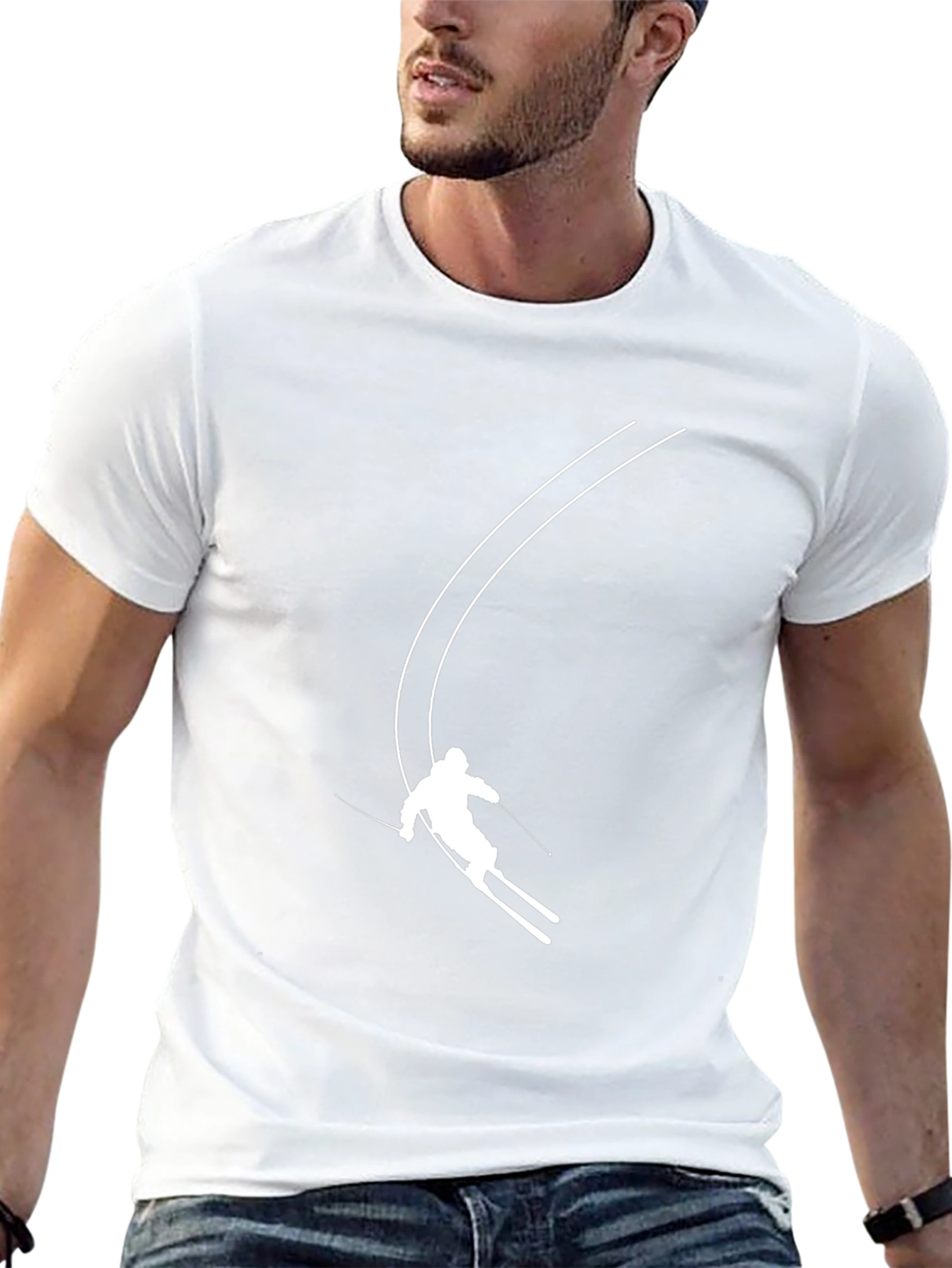 Skiing Graphic Tee - Black Cotton Blend Shirt