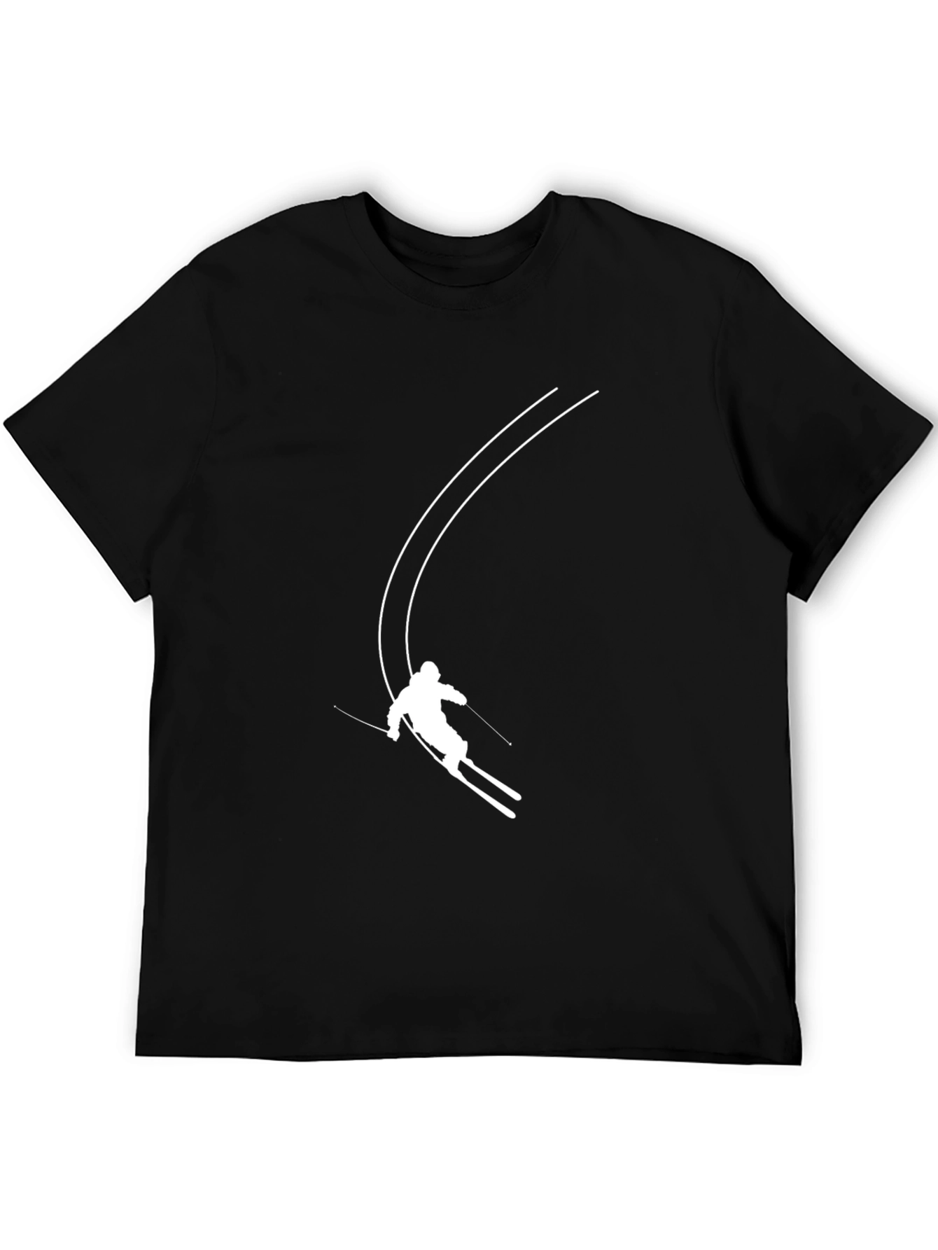 Skiing Graphic Tee - Black Cotton Blend Shirt