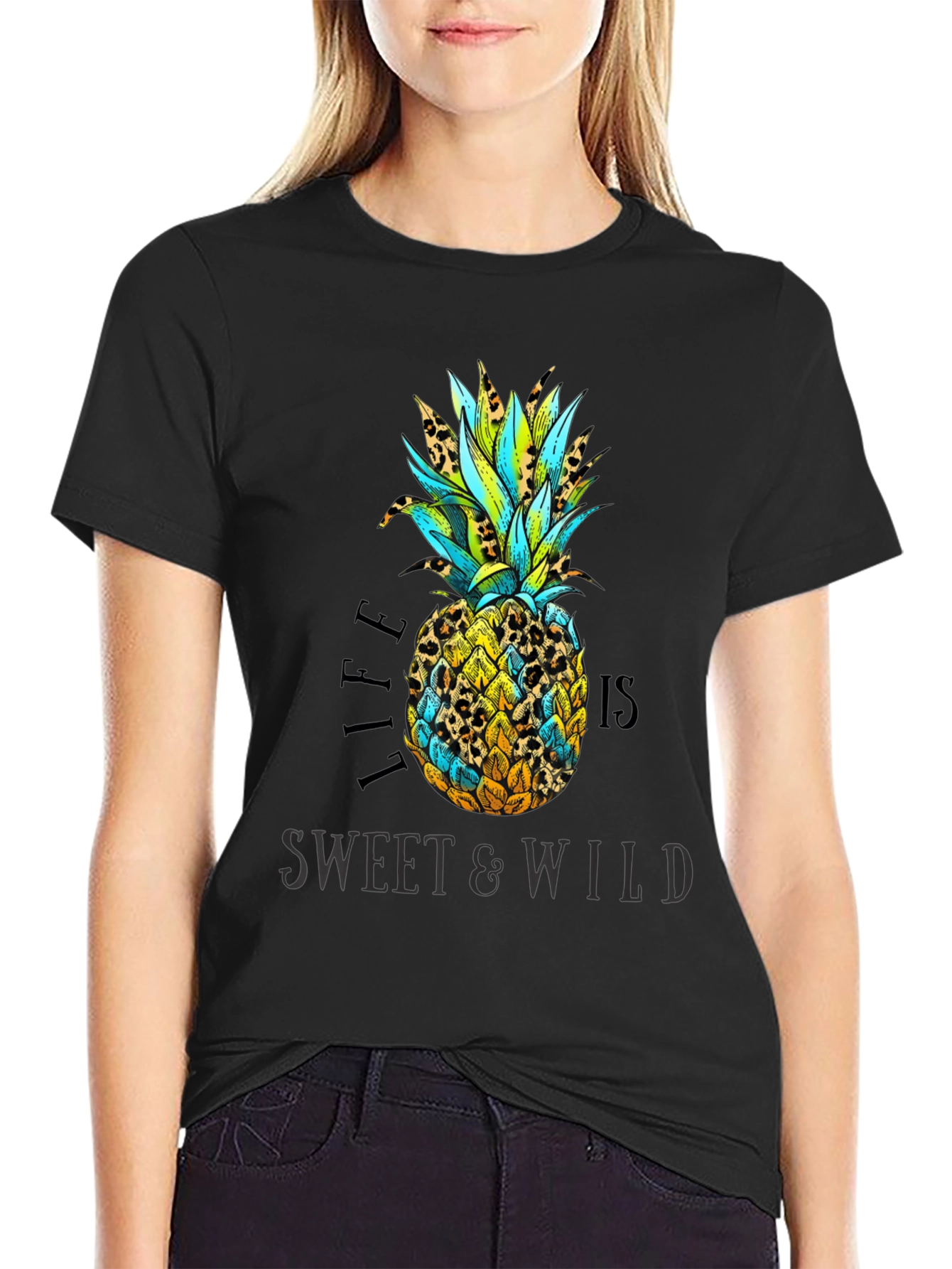 Life is Sweet & Wild Pineapple Print T-Shirt