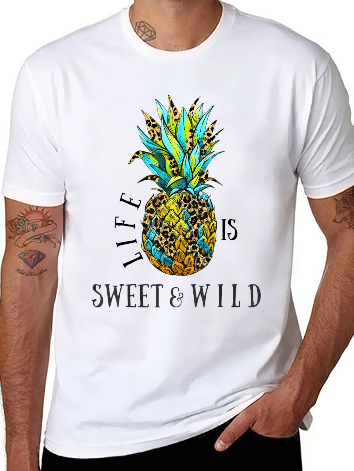 Life is Sweet & Wild Pineapple Print T-Shirt