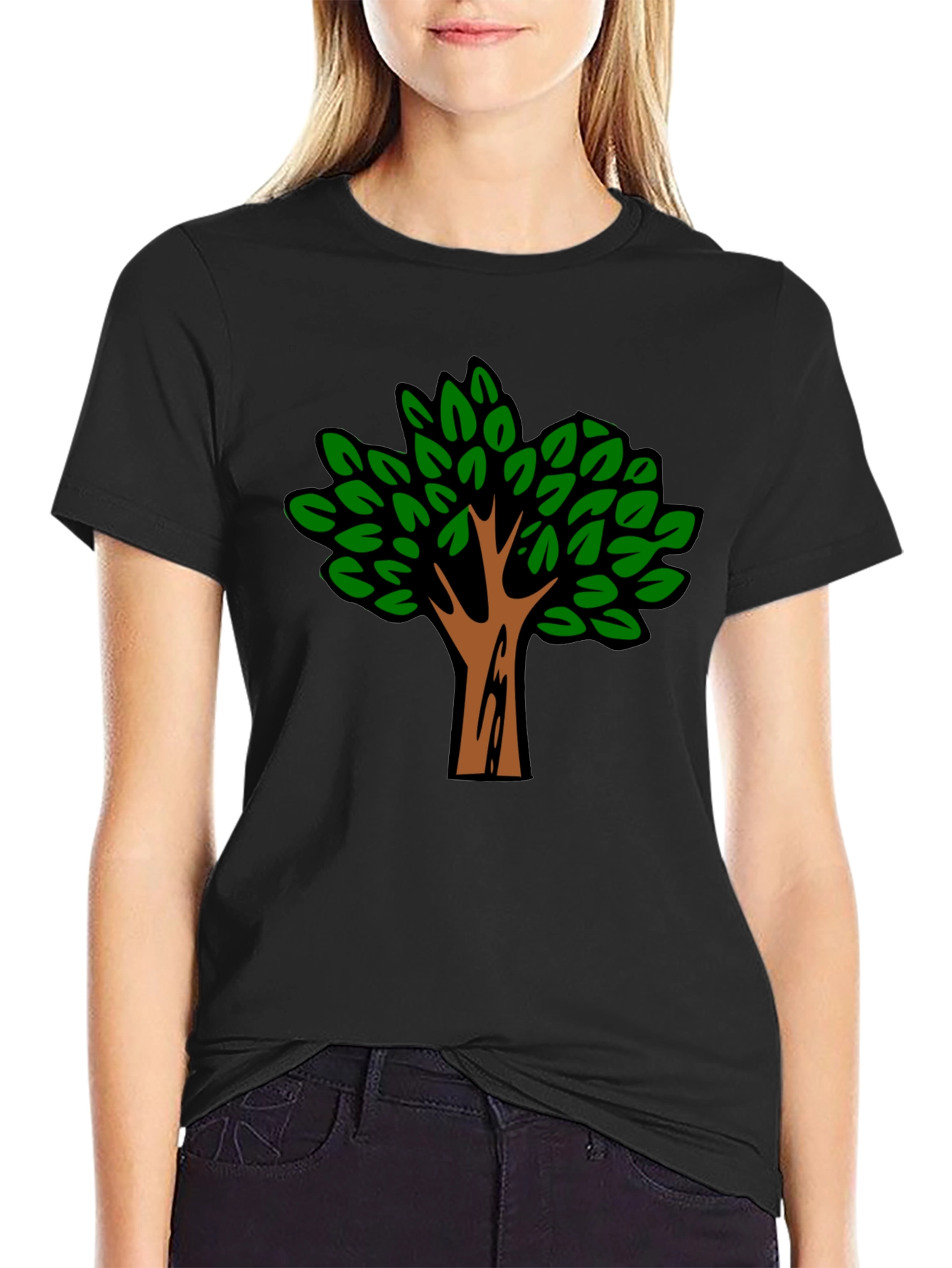 Nature Tree Graphic Print Black T-Shirt