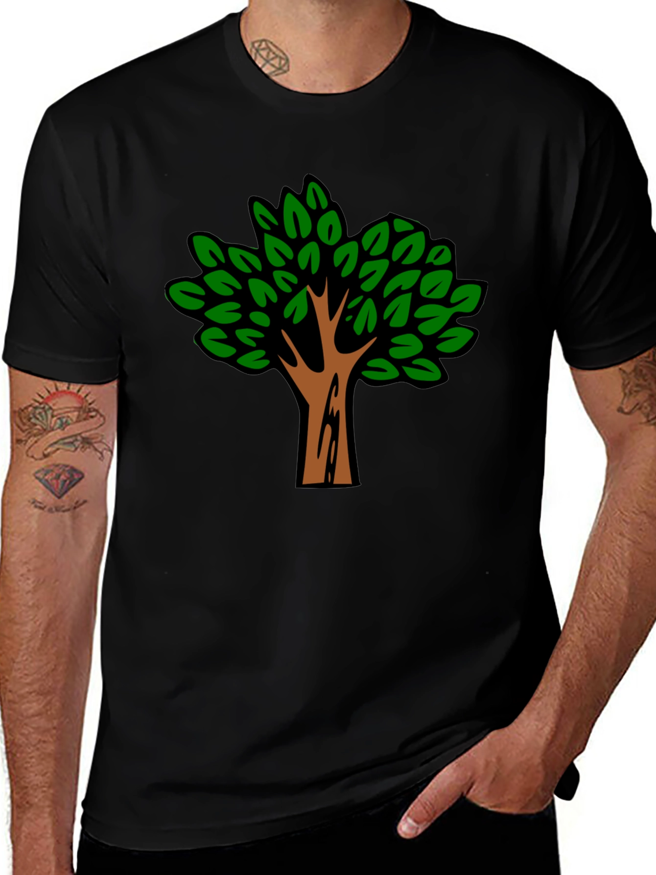 Nature Tree Graphic Print Black T-Shirt