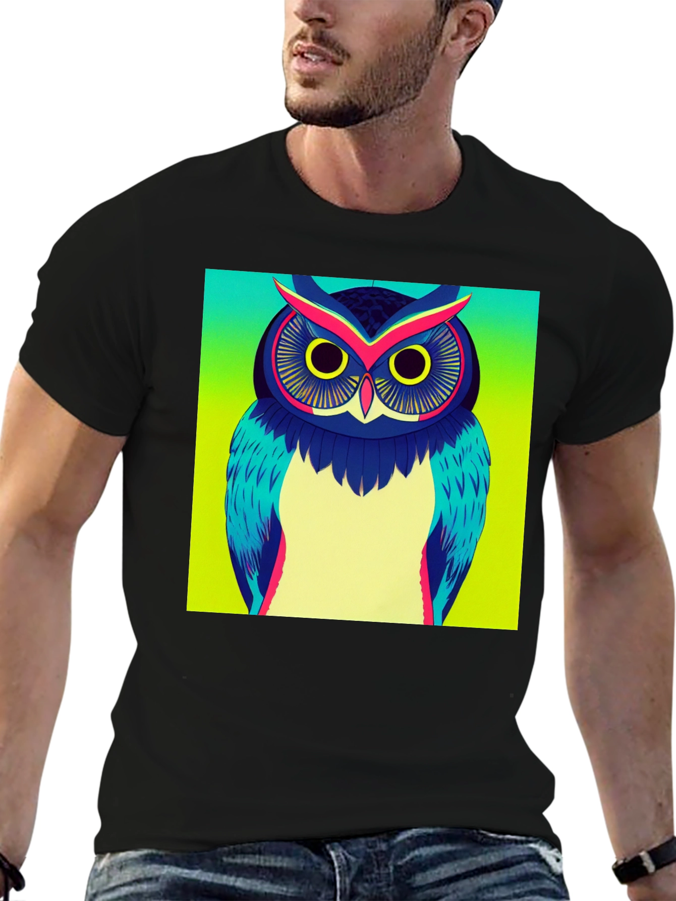 Cool Owl Graphic Print Black T-Shirt
